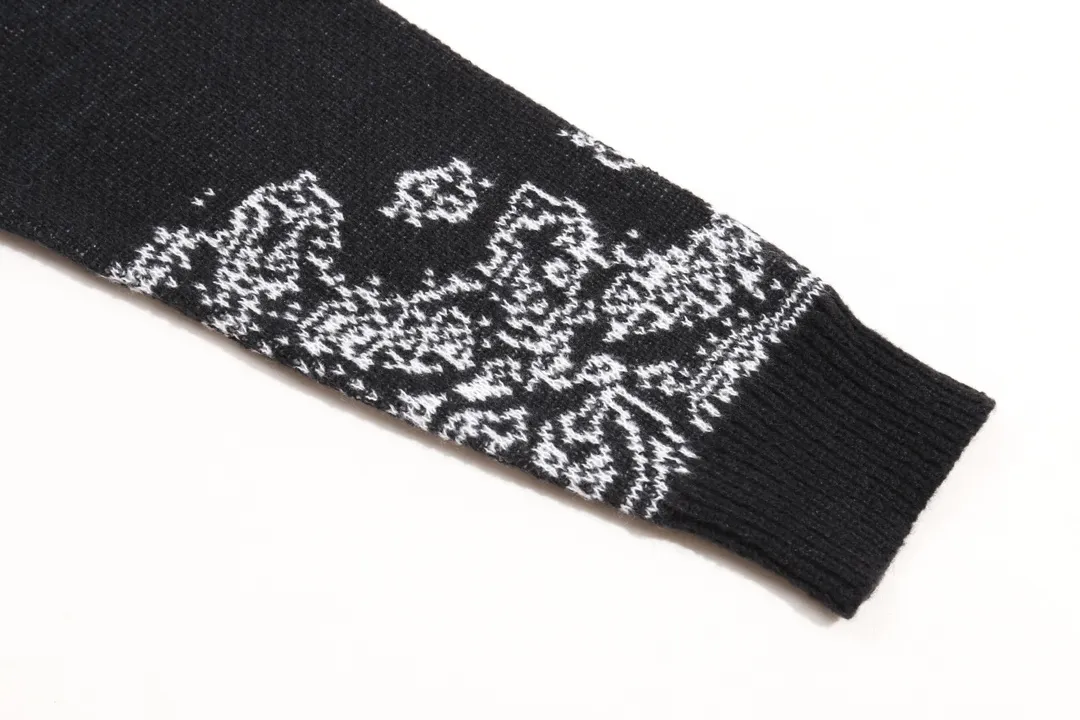 P280 AMIRI new style neckline personalized logo embroidered jacquard seahorse wool sweater Color: Red Black Size: S M L XL XXL