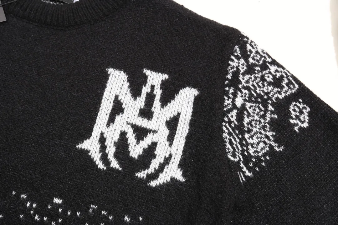 P280 AMIRI new style neckline personalized logo embroidered jacquard seahorse wool sweater Color: Red Black Size: S M L XL XXL