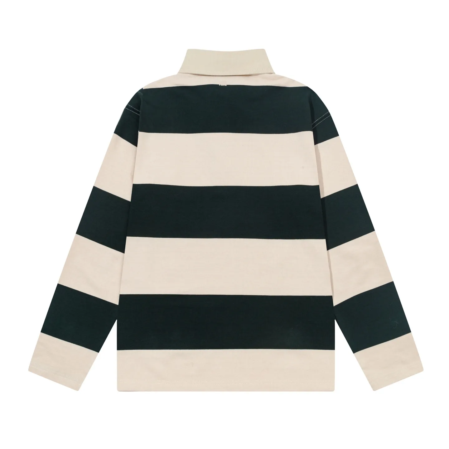 662# AMI Paris [Co-branded by Choi Woo-sik] Co-branded logo WDC contrasting logo woven ADC stripes POL collar embroidery on the chest Cotton solid color long-sleeved Oxford shirt collar sweatshirt material Customized from the original board 280g pure cotton fabric YP customized Loose fit Uniform style for men and women Color: Dark green/Apricot Size S-XL