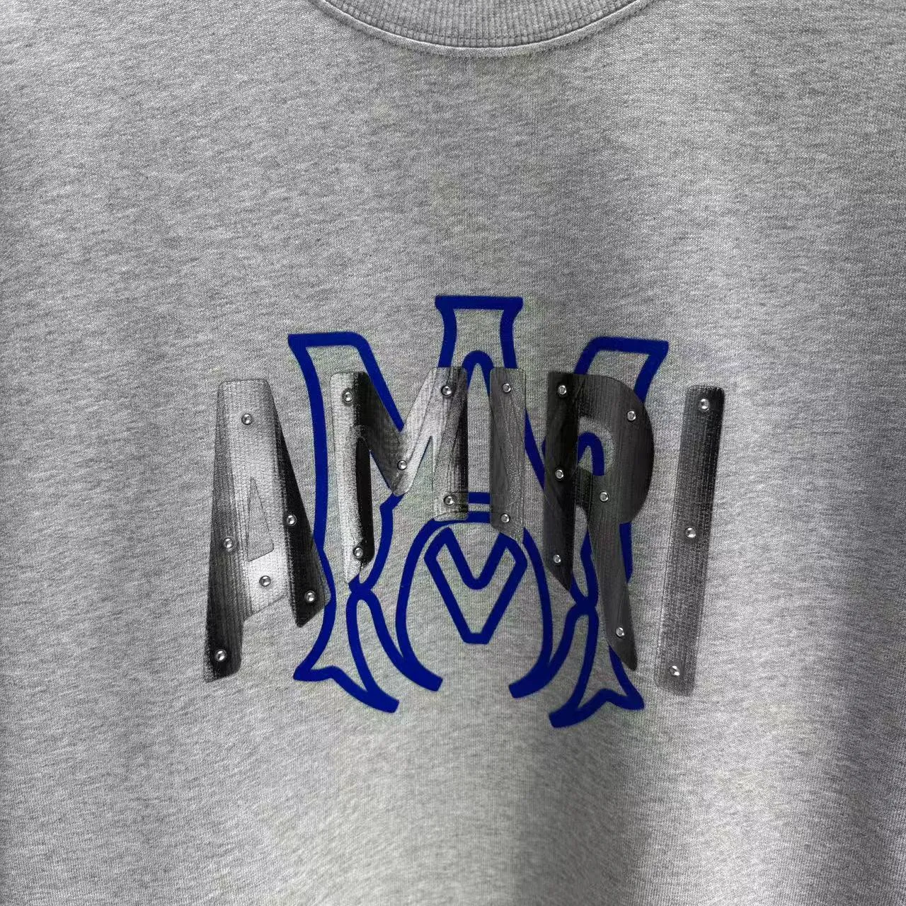 P210 AMIRI* 2025 autumn and winter new round neck sweatshirt 400g terry cotton letter flocking➕3D printing Color: Black White Gray Dark Blue Size: S M L XL XXL