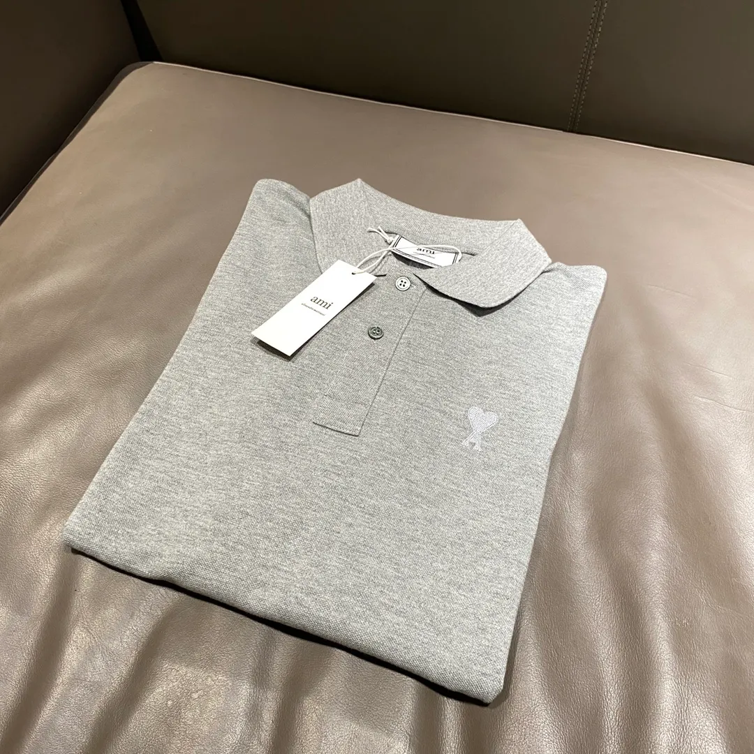 🅿️250 AMI Amy 24AW Heart♥️A small love logo embroidery, Japanese three-dimensional embroidery, spring and autumn long-sleeved super handsome POLO shirt, same style for men and women smlxl