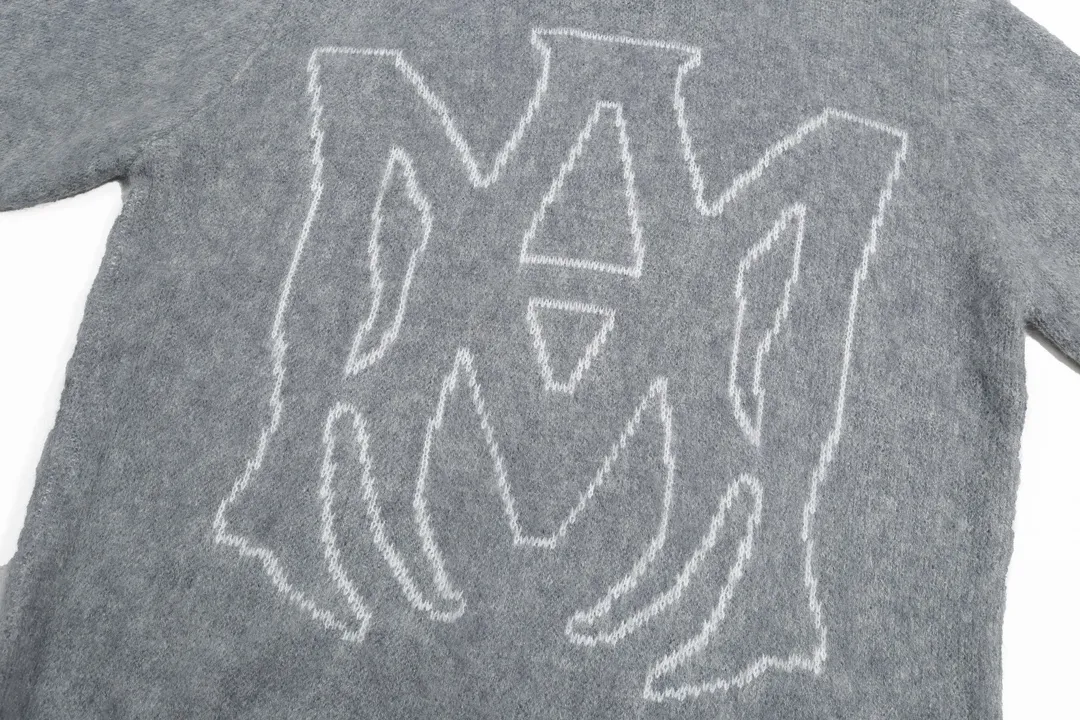 P280 AMIRI new style sea wool sweater with large logo on collar Color: Gray Black Size: S M L XL XXL