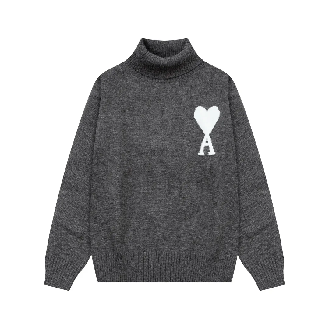 A8145# AMI Paris 2024 new autumn and winter new color big love alpaca blended soft and waxy knitted turtleneck cloud sweater Oversize version for men and women Color: ice blue light yellow light pink purple gray turmeric dark gray turquoise dark purple Code number: S-XL