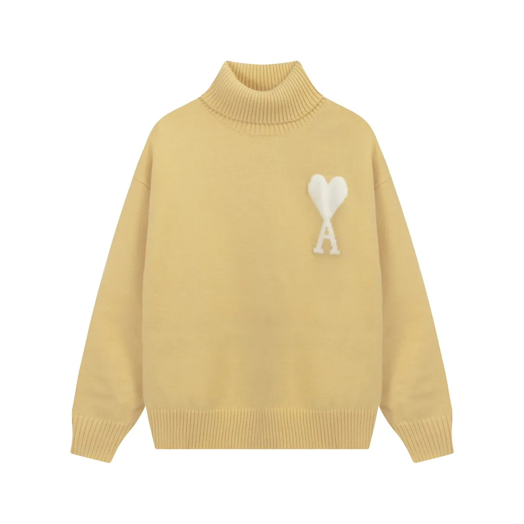 A8145# AMI Paris 2024 new autumn and winter new color big love alpaca blended soft and waxy knitted turtleneck cloud sweater Oversize version for men and women Color: ice blue light yellow light pink purple gray turmeric dark gray turquoise dark purple Code number: S-XL