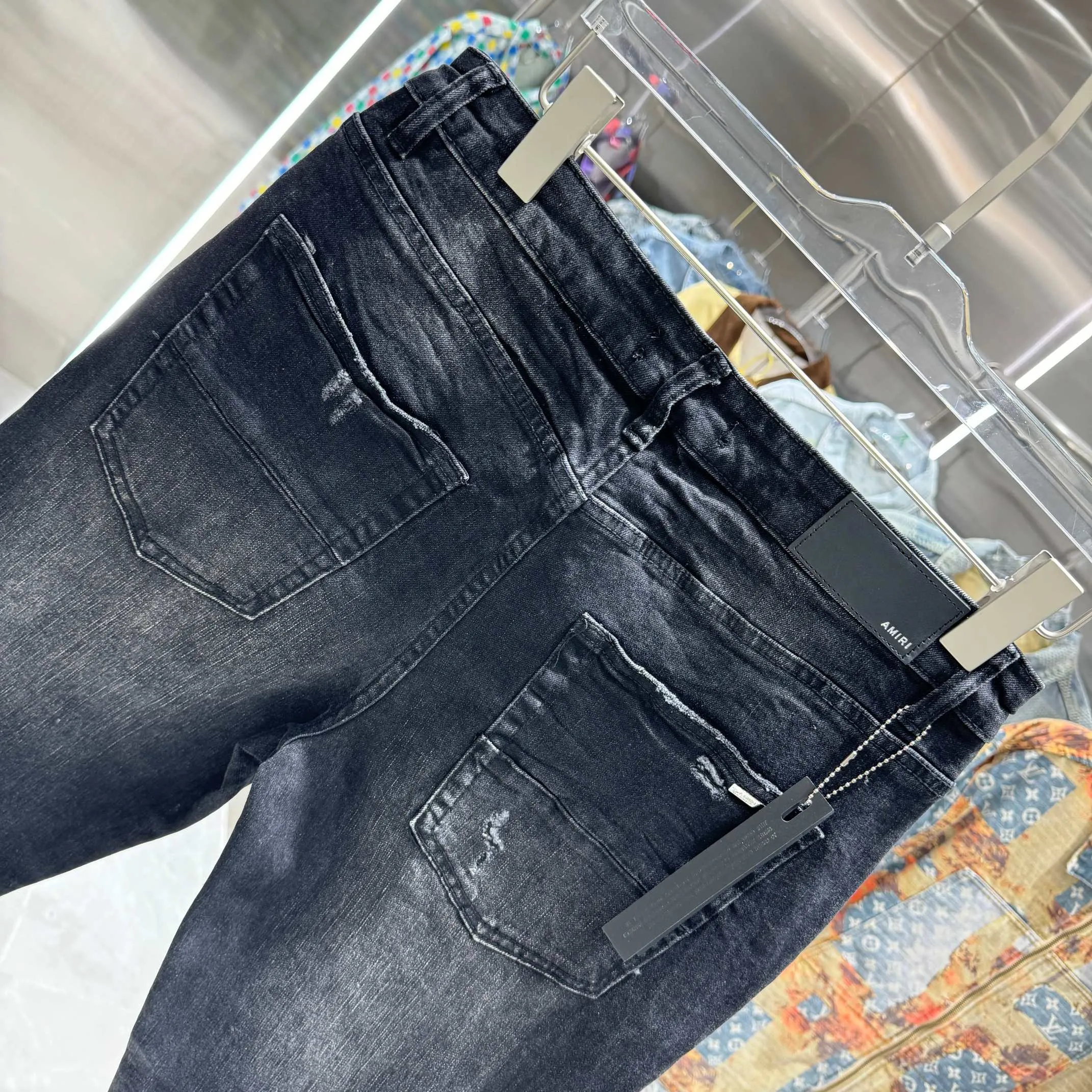 P290 Amiri ripped craft street fashion slim fit stretch jeans Color Black Size 30 32 34 36 38