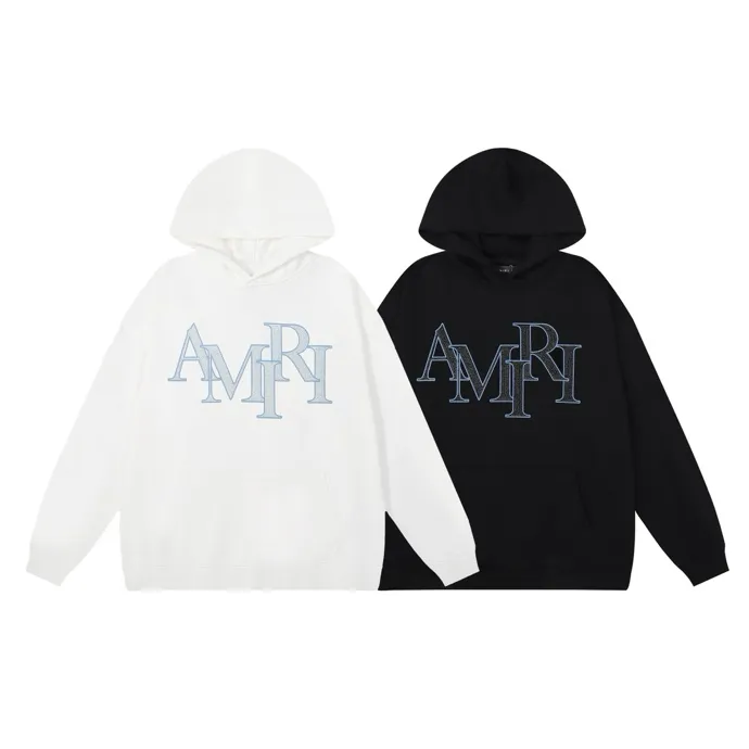 Style number: 891 P230 Fabric: 360g pure cotton terry sweatshirt AMIRI 2025 new autumn and winter logo hooded terry sweatshirt high street unisex loose classic letter hot silver sweatshirt jacket Color: black white Size: S M L XL