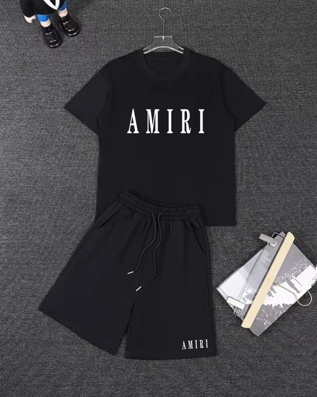 P280 AMIRI spring and summer short-sleeved suit, Xinjiang long-staple cotton short-sleeved + pure cotton terry shorts, a fusion of top elements, trendy men's fashion, unparalleled in terms of upper body comfort, it can be said to be a must-have set for summer. Size: S M L