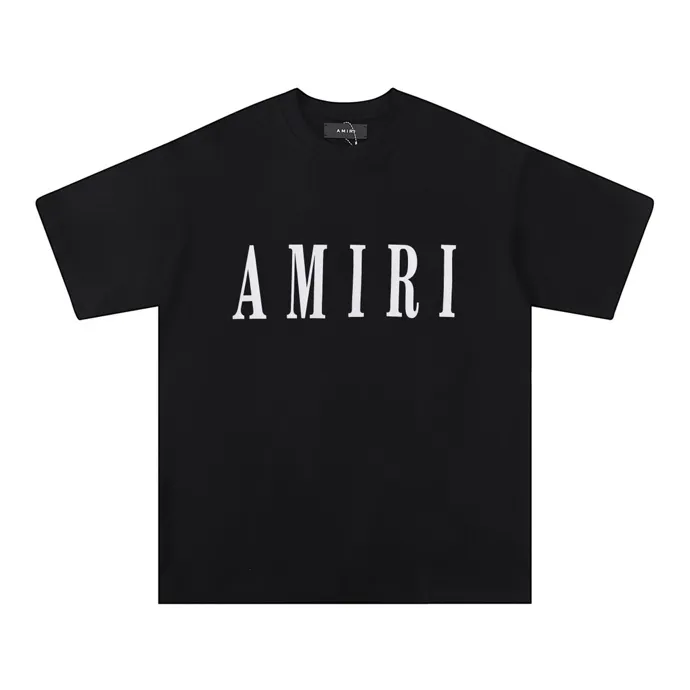 Style number: 661 P114 Fabric: 260g double yarn AMIRI 2025 spring and summer new logo round neck T-shirt high street unisex loose classic short-sleeved color: black white black printed blue 3 colors code number: S M L XL