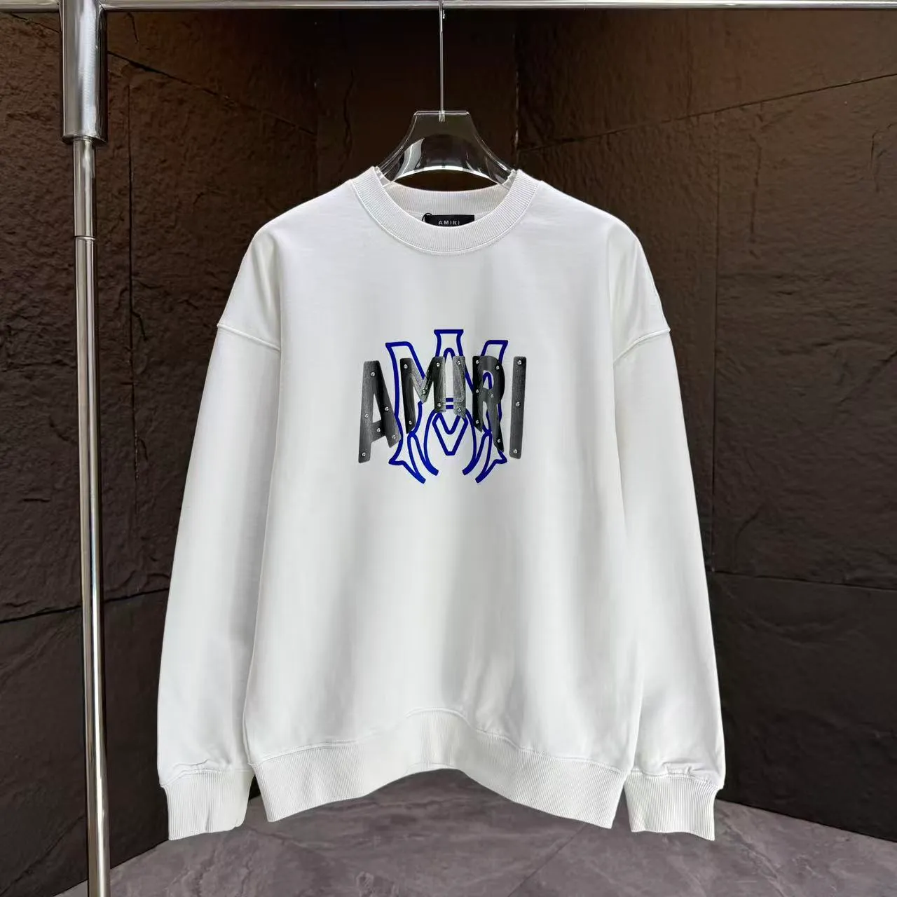 P210 AMIRI* 2025 autumn and winter new round neck sweatshirt 400g terry cotton letter flocking➕3D printing Color: Black White Gray Dark Blue Size: S M L XL XXL