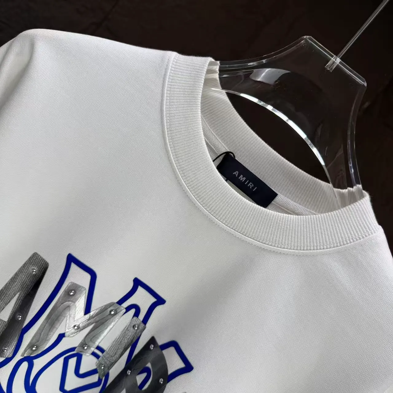 P210 AMIRI* 2025 autumn and winter new round neck sweatshirt 400g terry cotton letter flocking➕3D printing Color: Black White Gray Dark Blue Size: S M L XL XXL