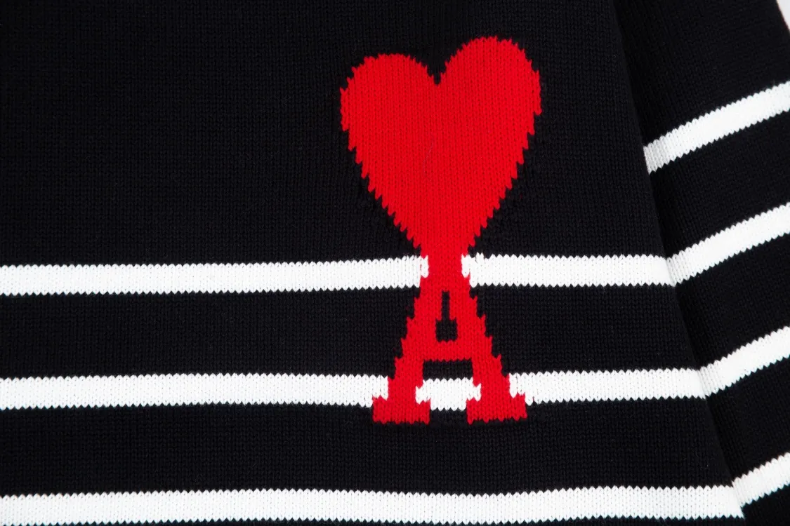 CYA63# AMI Paris 22 autumn and winter new Ami de Coeur love striped classic turtleneck sweater for men and women Color: black white Size: S-XL