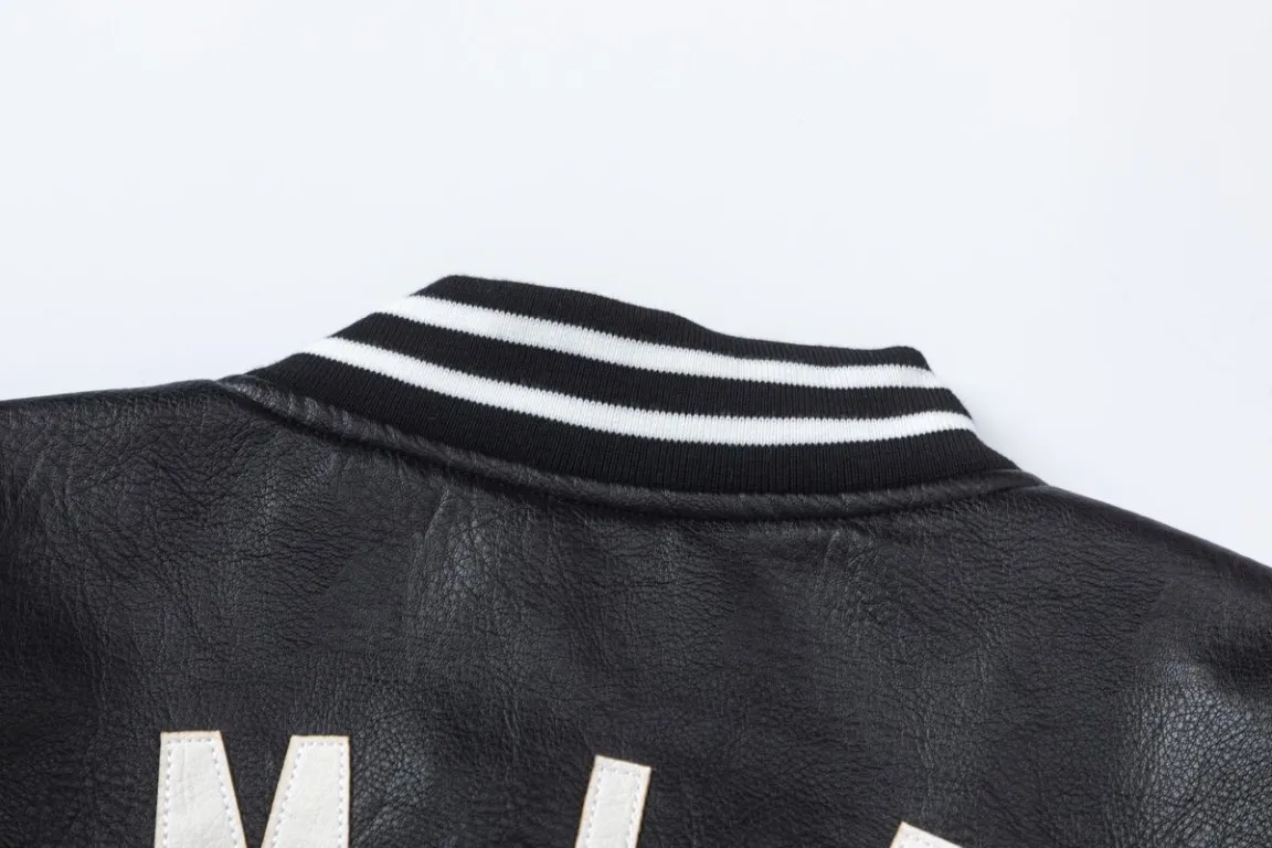 P516 7196#AMIRI classic logo embroidery, using the most advanced PU wash-free material, color: black, size: S M L XL