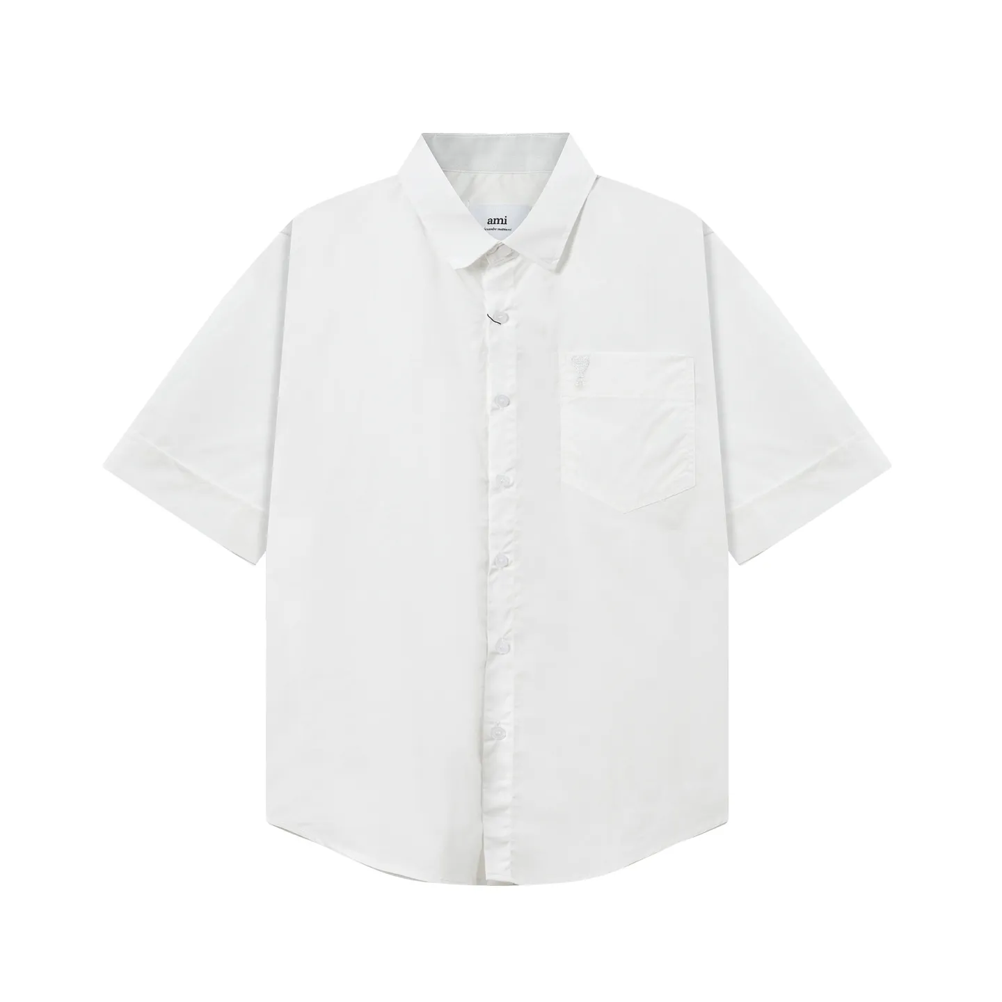 2212# AMI Paris Classic autumn chest pocket same color ADC love embroidered LOGO casual cotton solid color short sleeves Original customized 180g pure cotton fabric Loose off-shoulder version Same style for men and women Color: Black White Apricot Milk Tea Gray Size: S-XL