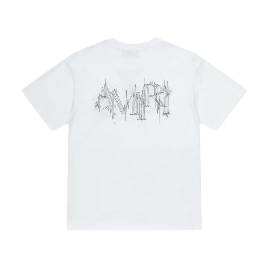 8026#P146amiri dotted line embroidered logo, using 300g weight fabric, color: black, white. Size: S M L XL