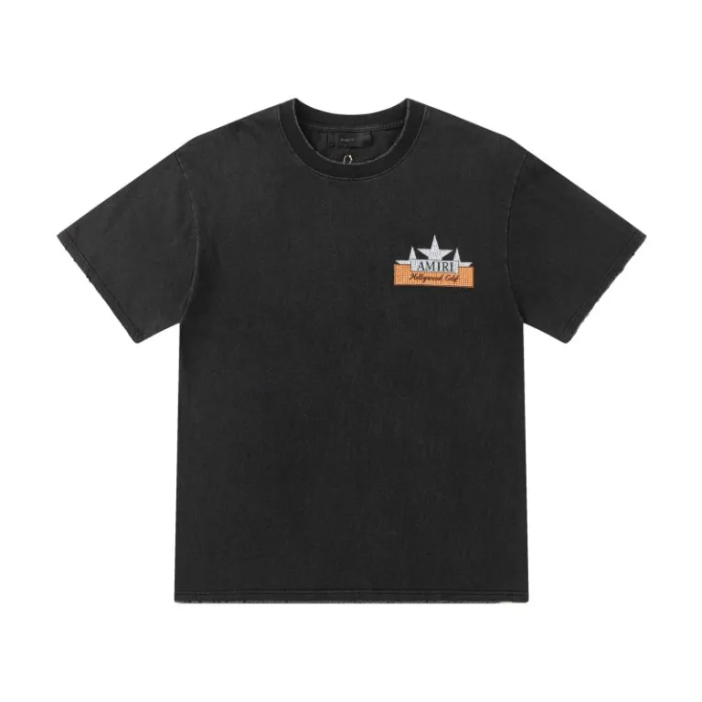 P166.AMIRI cracked printing logo grinding edge hot diamond washing process, color: black, size: S M L XL