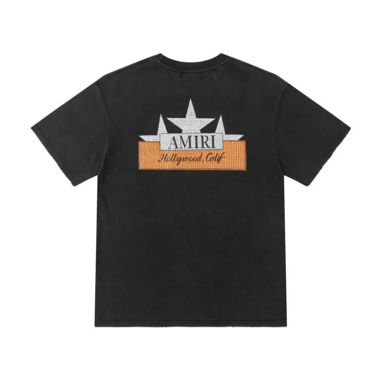 P166.AMIRI cracked printing logo grinding edge hot diamond washing process, color: black, size: S M L XL