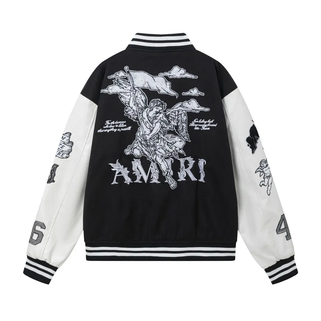 7156#P500AMIRI angel embroidery LOGO. Color: black, grass green, size: S M L XL