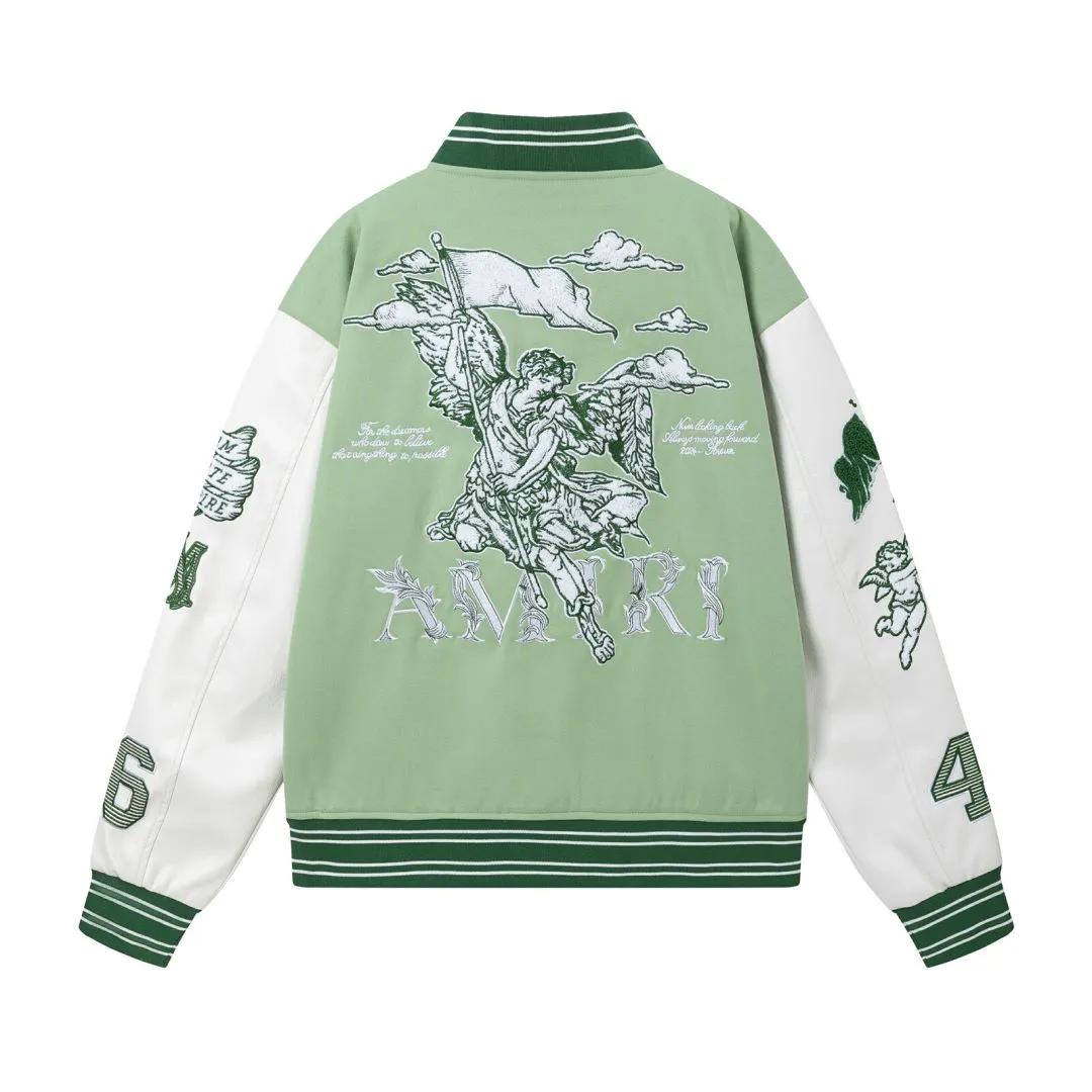 7156#P500AMIRI angel embroidery LOGO. Color: black, grass green, size: S M L XL