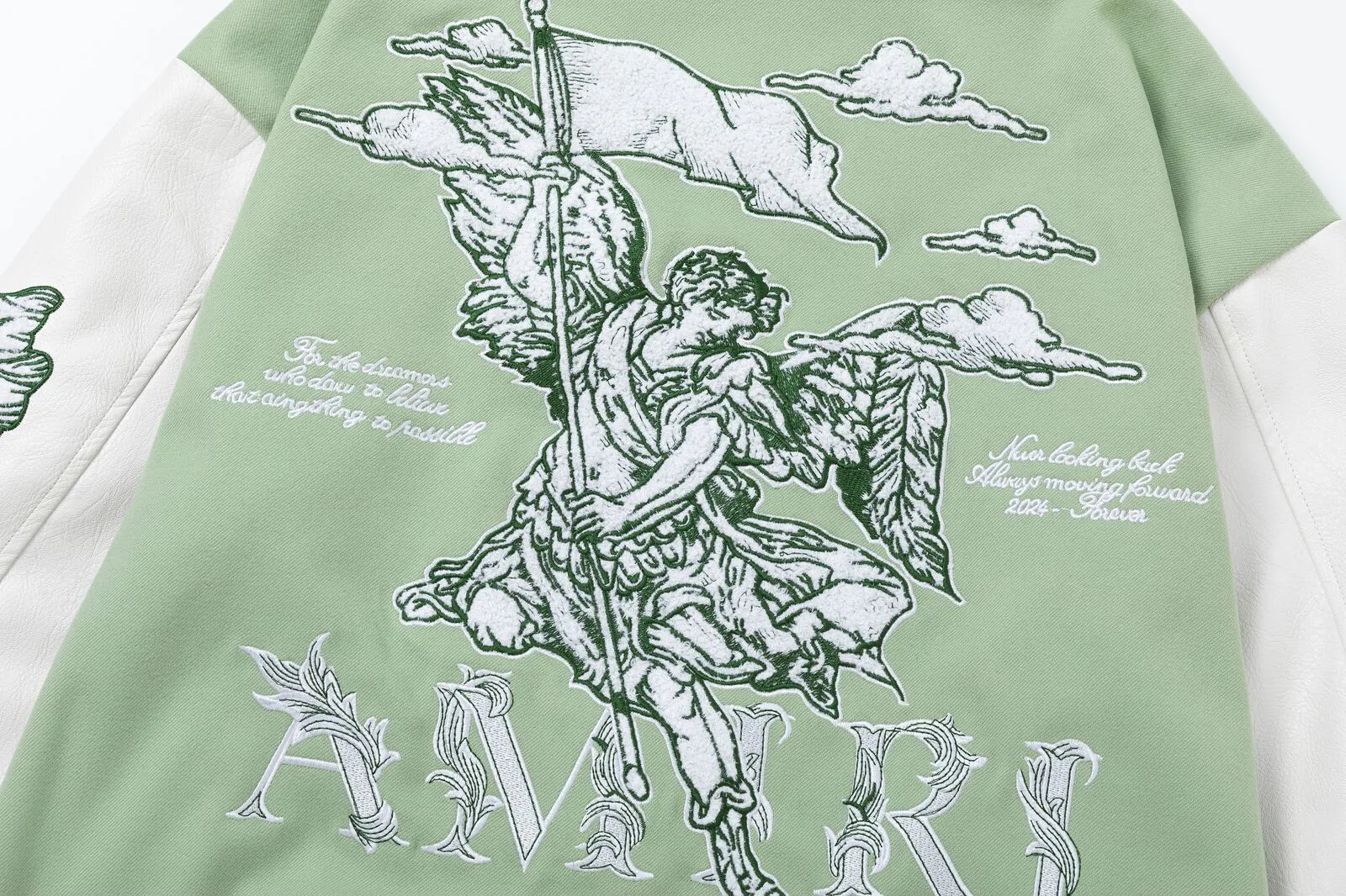 7156#P500AMIRI angel embroidery LOGO. Color: black, grass green, size: S M L XL