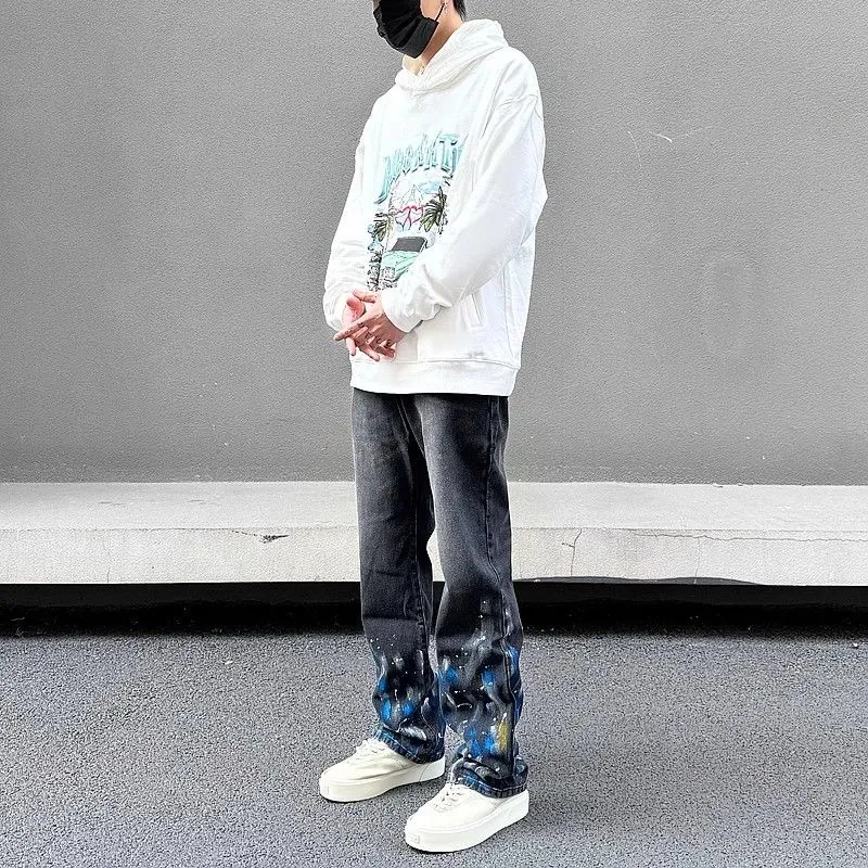 #M85 P168💰 AMIRI patch embroidery jeans trousers AMIRI high street basic ripped tight elastic jeans trousers amiri brand jeans break the production process and cutting of the original jeans, the fabrics are softer and more comfortable Hand-sewn collar label Customized logo buttons Genuine leather tag Color: Picture color Size: 30-32-34-36