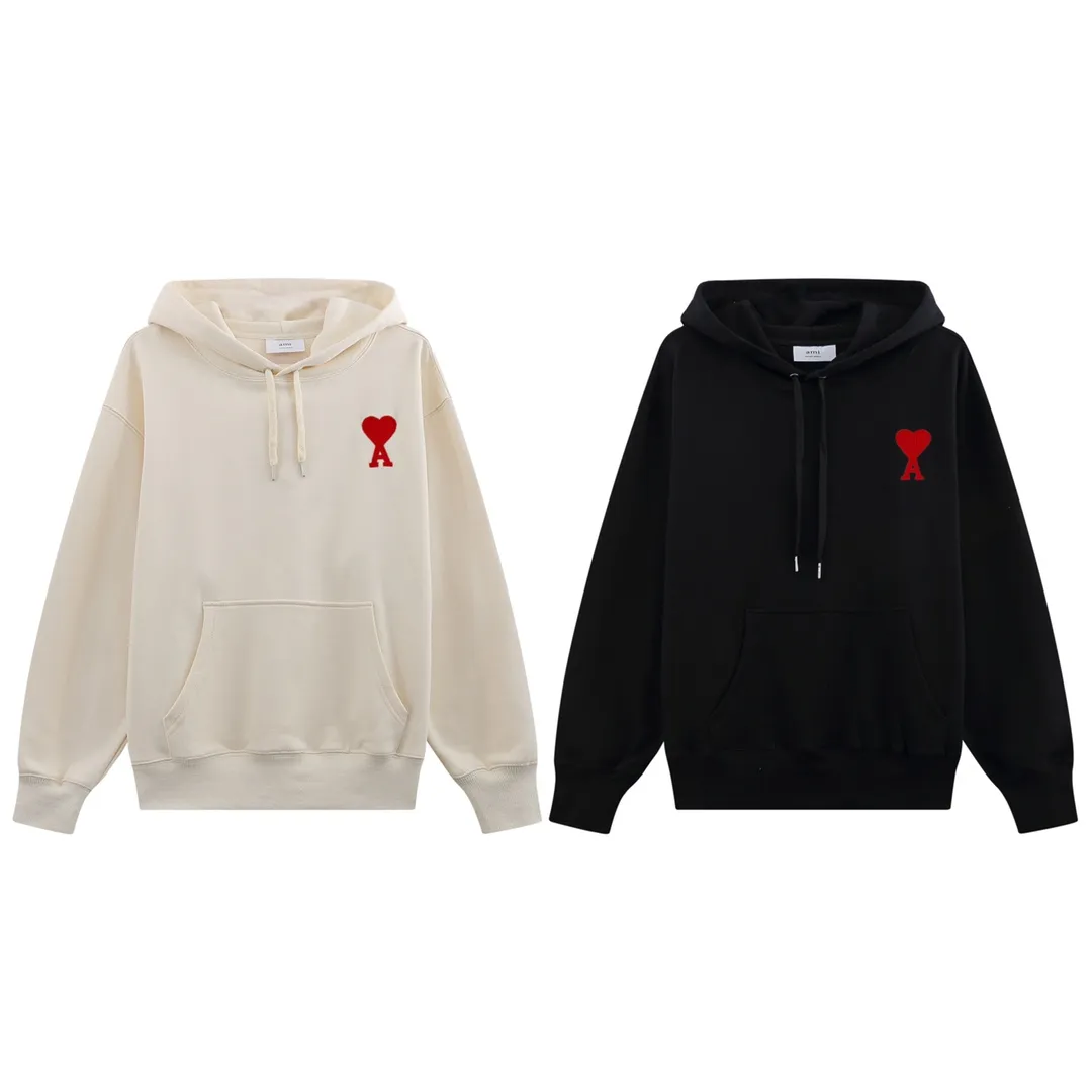 CY612#Ami Paris 2021 early autumn new product Ami de Coeur classic red love embroidered hooded sweatshirt for men and women, 380G sweatshirt terry fabric, color: black, apricot, size: S-XL