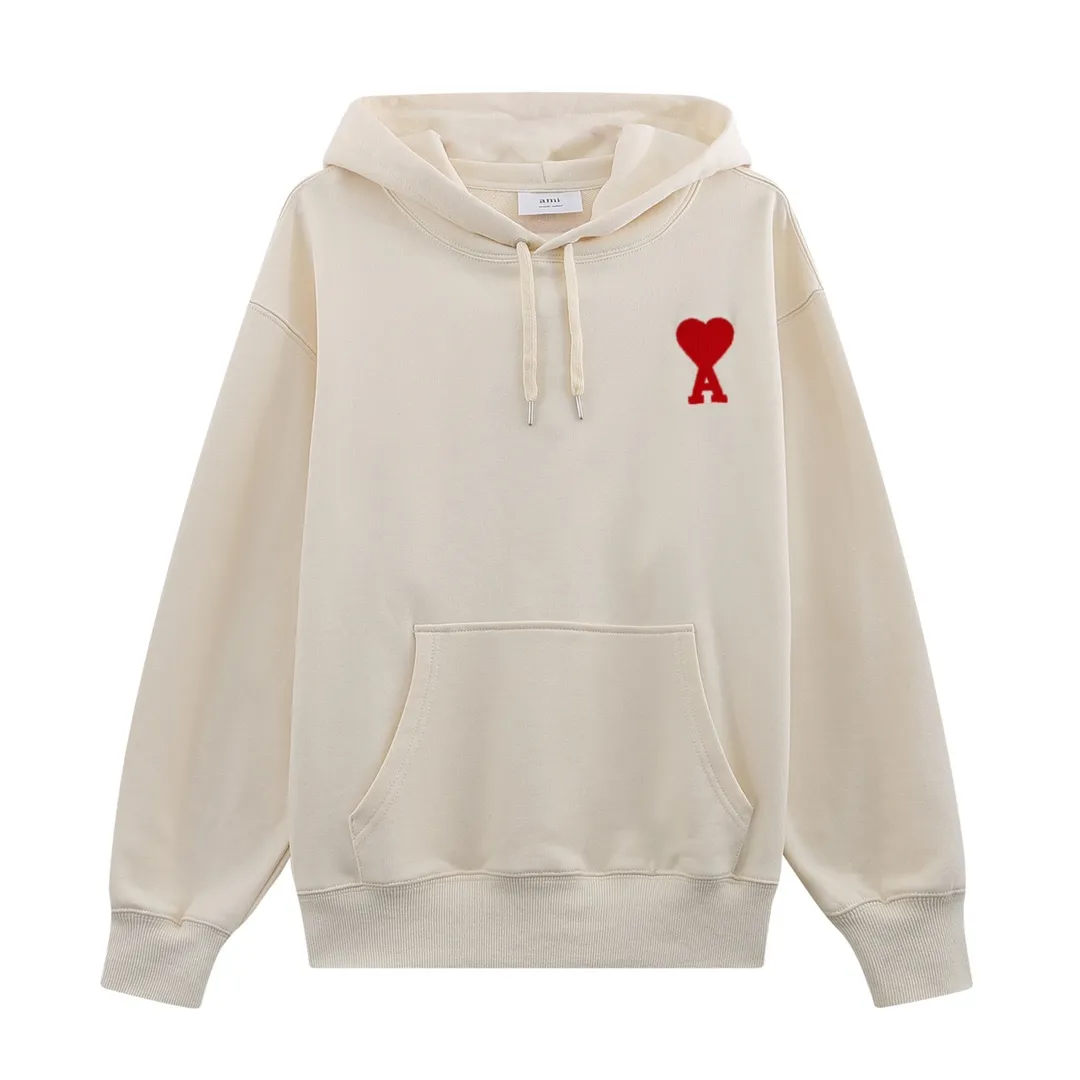 CY612#Ami Paris 2021 early autumn new product Ami de Coeur classic red love embroidered hooded sweatshirt for men and women, 380G sweatshirt terry fabric, color: black, apricot, size: S-XL