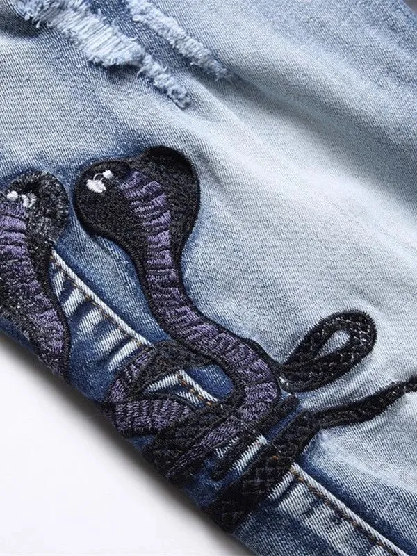 #M69 P168💰 AMIRI patch embroidery jeans trousers AMIRI high street basic ripped tight elastic jeans trousers amiri brand jeans break the production process and cutting of the original jeans, the fabrics are softer and more comfortable Hand-sewn collar label Customized logo buttons Genuine leather tag Color: Picture color Size: 30-32-34-36