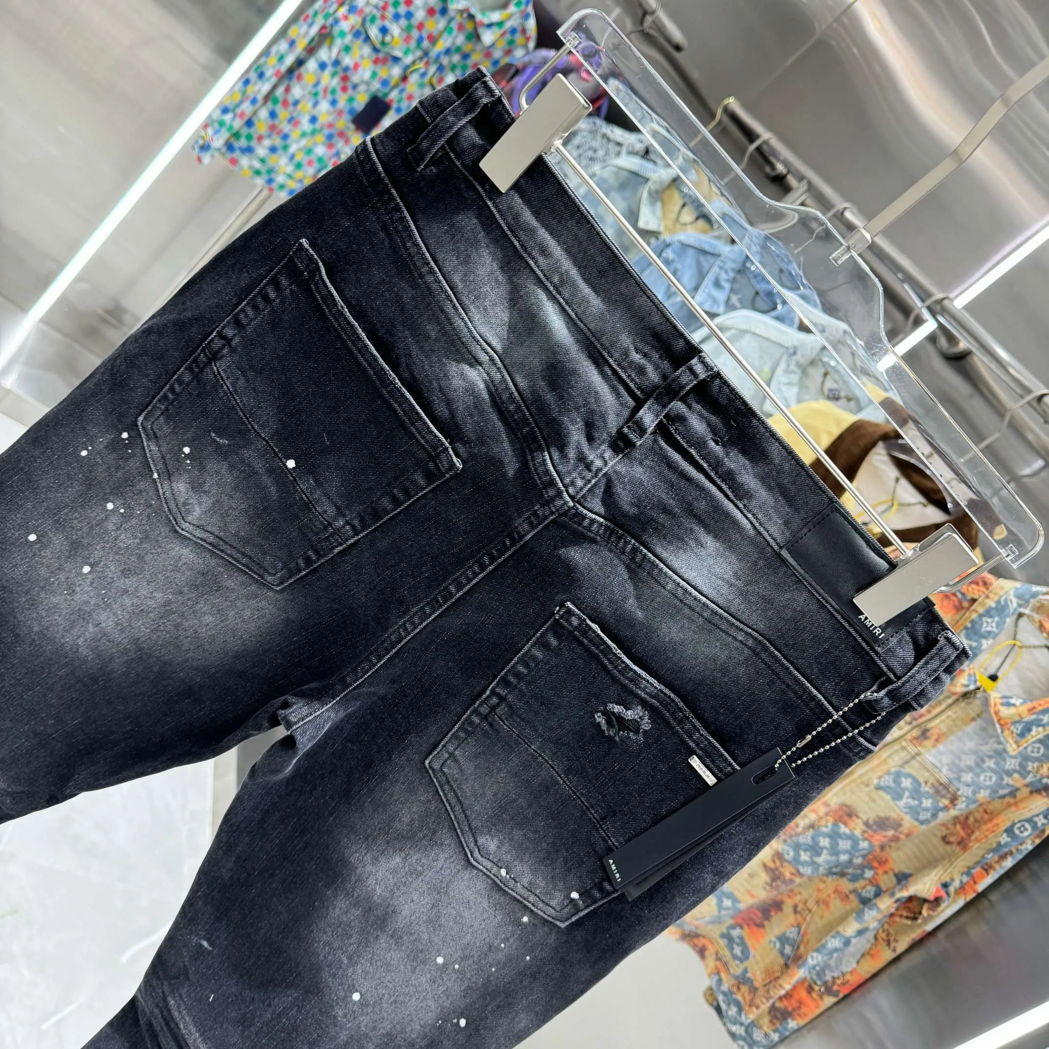 P280 Amiri ripped graffiti craft street fashion slim fit stretch jeans Color Black Size 30 32 34 36 38