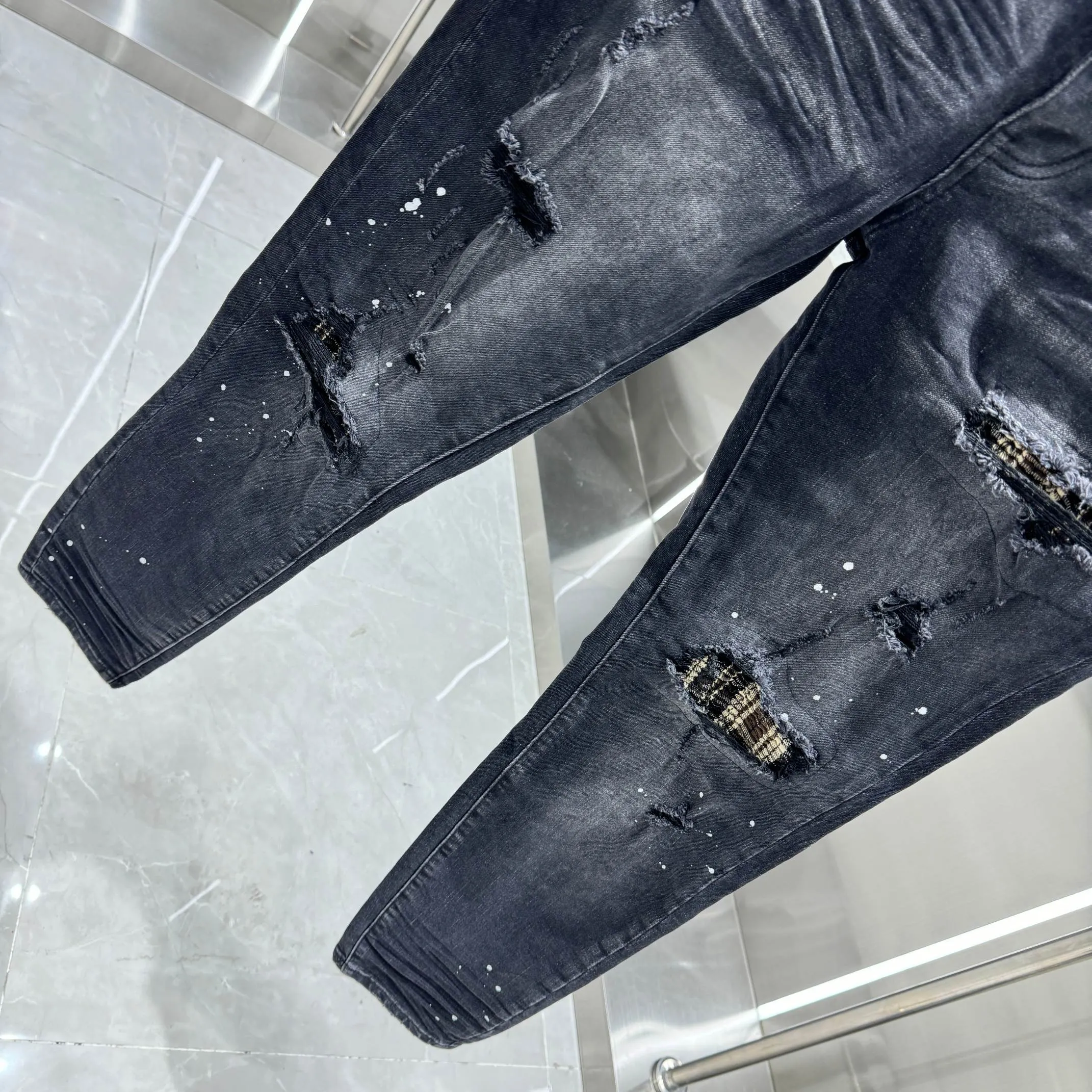 P280 Amiri ripped graffiti craft street fashion slim fit stretch jeans Color Black Size 30 32 34 36 38