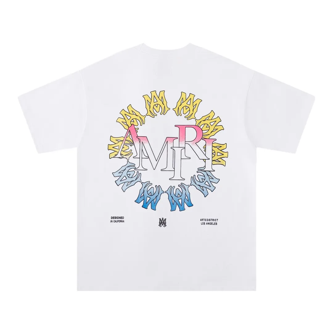 P126 Fabric: 260g double yarn AMIRI 2025 spring and summer new logo round neck T-shirt high street same style for men and women loose classic letter printed short sleeves Color: black. White Size: S M L XL
