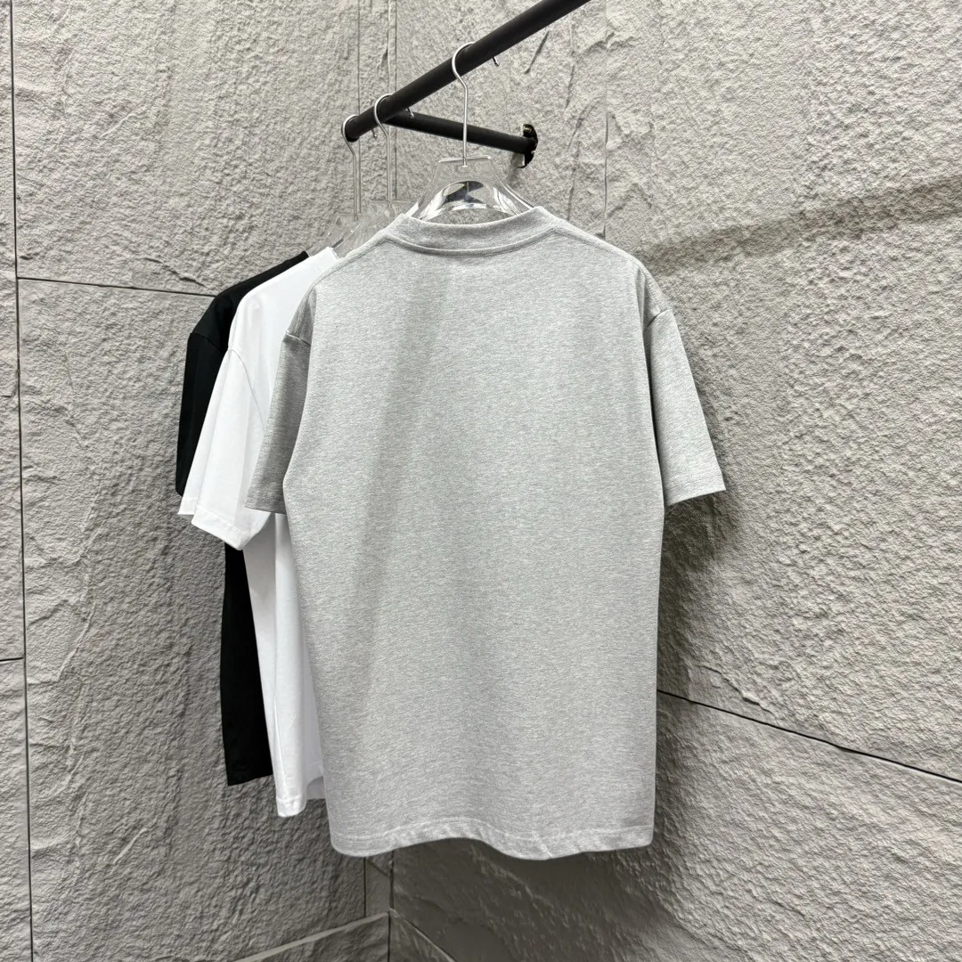 🅿️180 Ami* 2025 spring and summer new style Embroidered yellow love letters Customized double yarn plain cotton fabric Short-sleeved T-shirt Unisex Color: Black White Floral Gray Angora Red Size: S (90-130 catties) M (120-150 catties) L (140-165 catties) XL (160-180 catties) XXL (180-210 pounds)