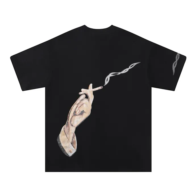 Style number: 693 P126 Fabric: 260g double yarn AMIRI 2025 spring and summer new logo round neck T-shirt high street men and women loose classic smoking letter short sleeves Color: black Size: S M L XL
