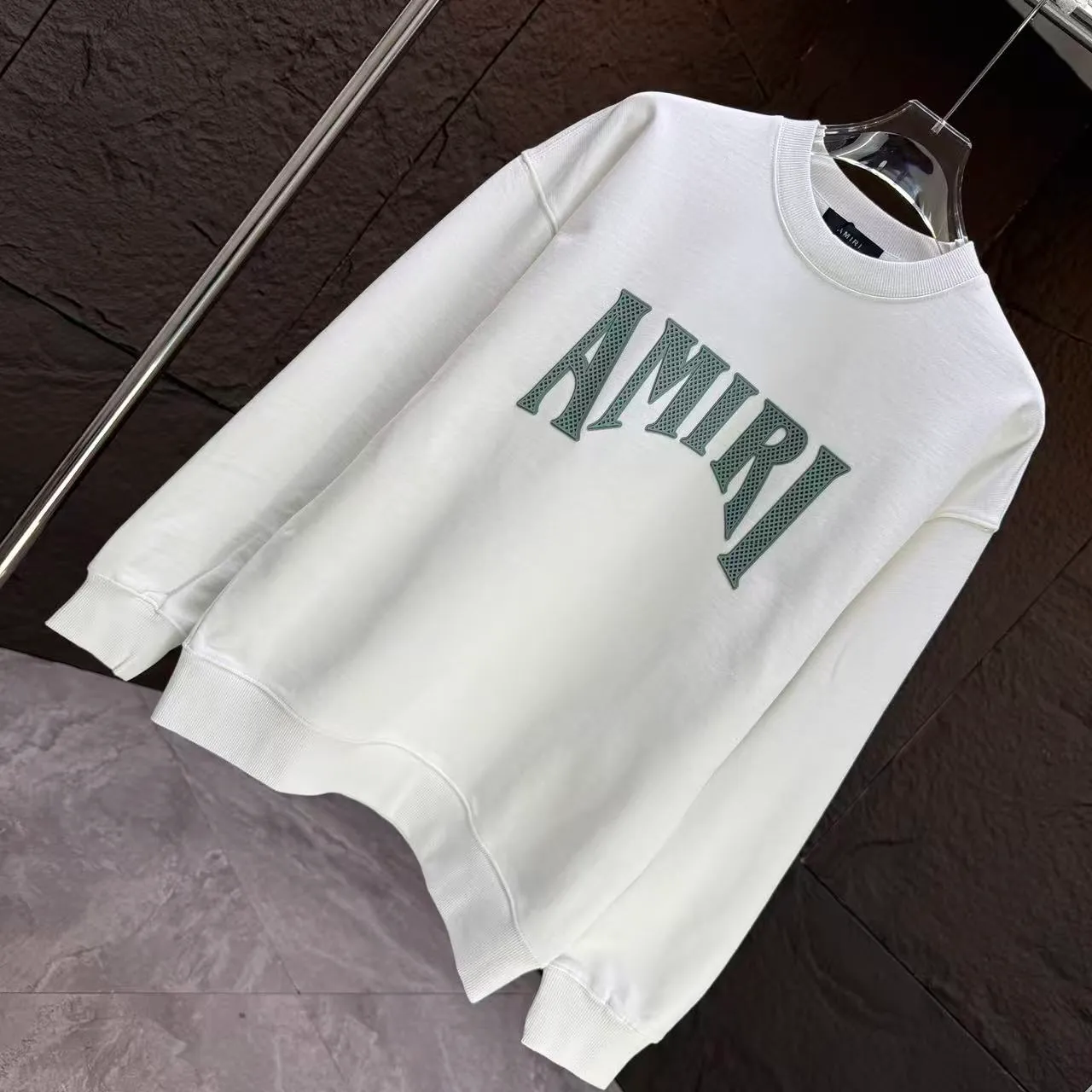 P210 AMIRI* 2025 autumn and winter new round neck sweatshirt 400g terry cotton letter logo lettering film thick plate glue Color: black white blue purple code number: S M L XL XXL