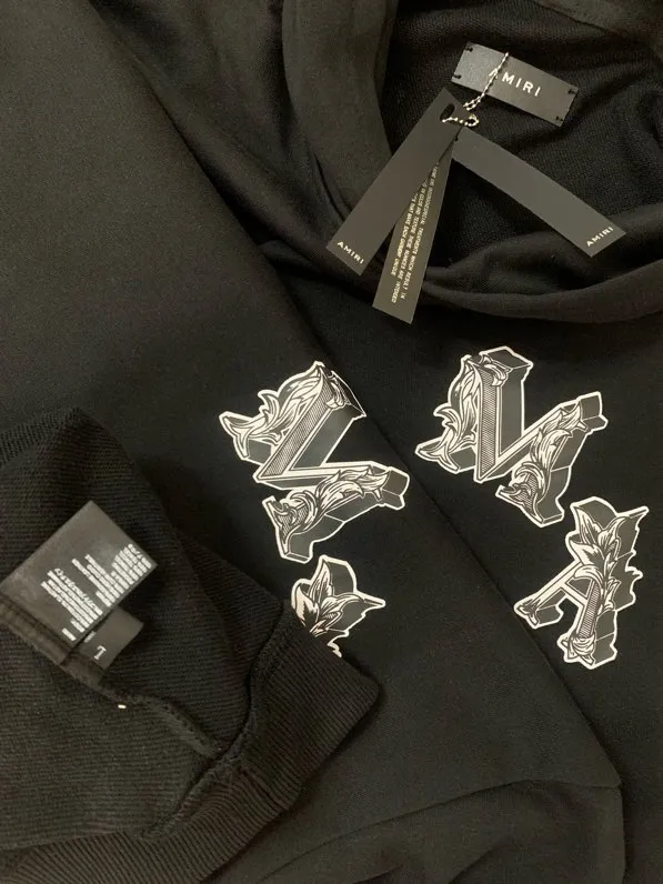 886 model P230 high quality 360g pure cotton terry AMIRI real shot sweatshirt black hanging shot S. M. L. XL