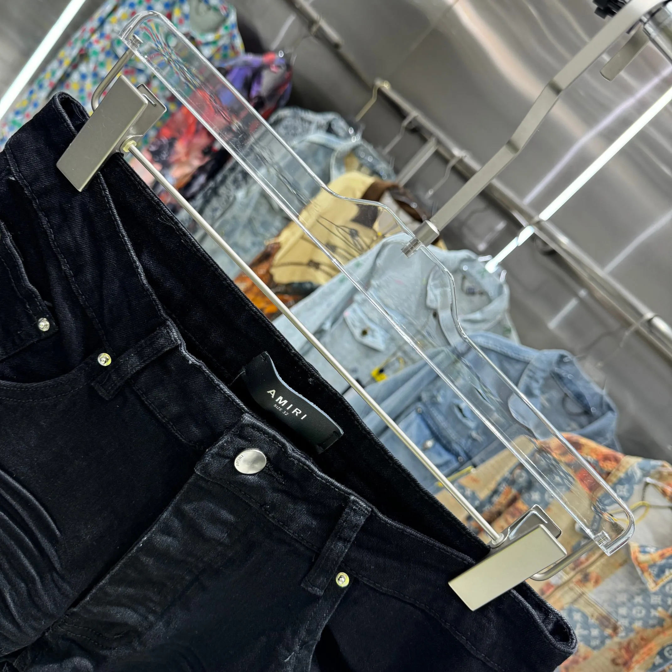 P280 Amiri ripped letter embroidery craft street fashion slim fit stretch jeans Color Black Size 30 32 34 36 38