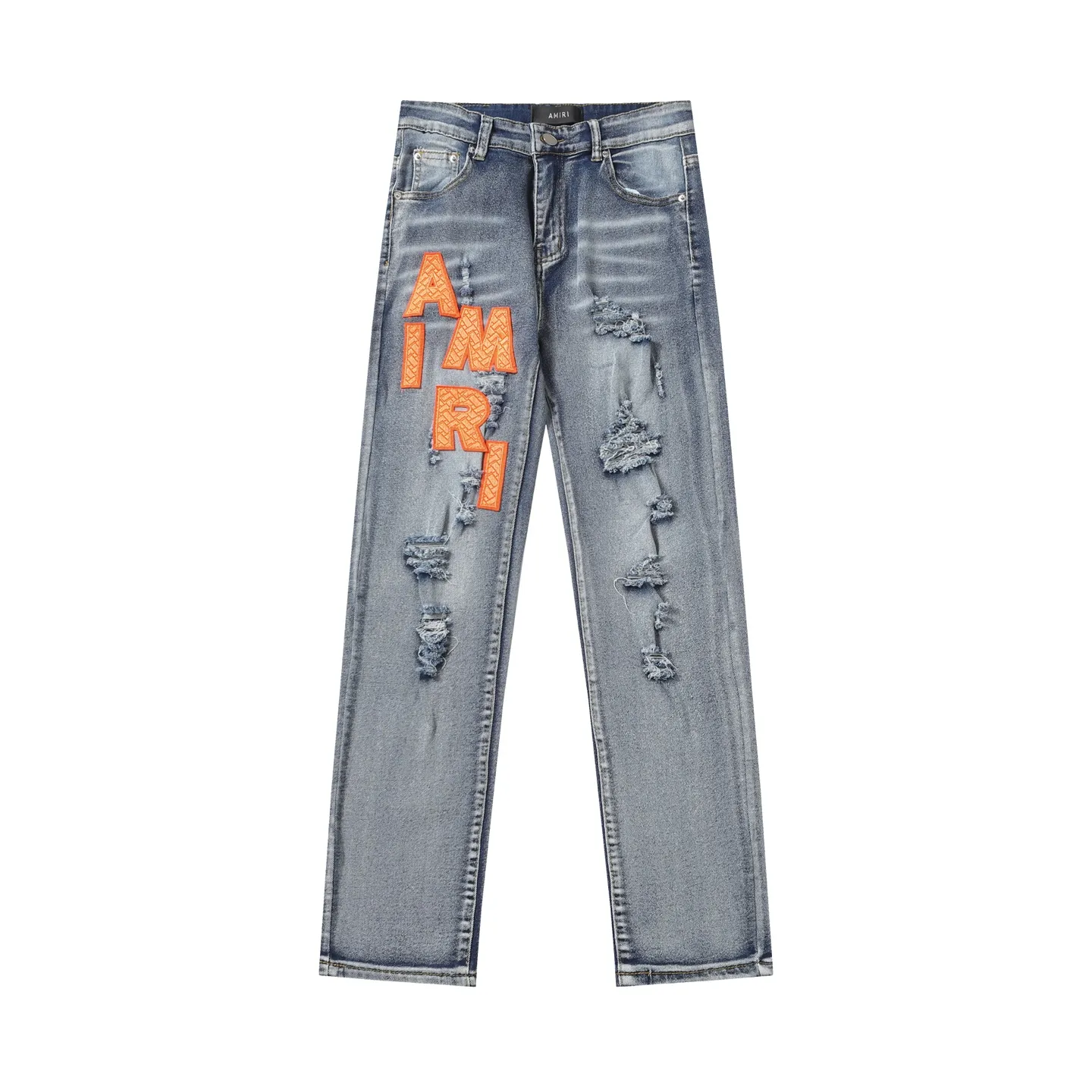 P280 AMIRI 25ss patch embroidery jeans trousers AMIRI high street basic ripped loose casual versatile jeans trousers amiri brand jeans break the production process and cutting of the original jeans, the fabrics are softer and more comfortable Hand-sewn collar label Customized logo buttons Genuine leather tag Color: Picture color Code number: 28-36
