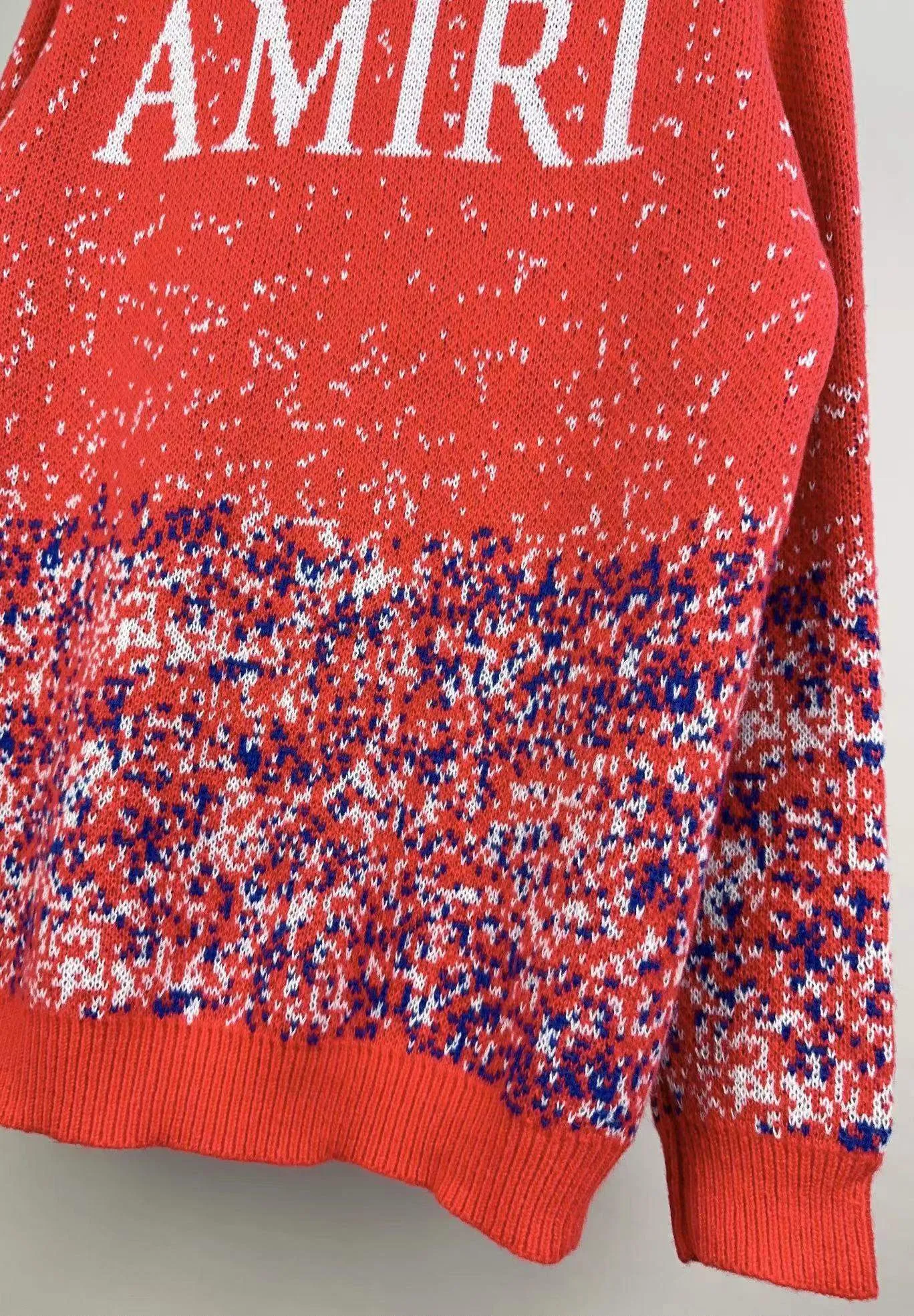 P240 🎉AMIRI wool sweater, star-filled Amiri exclusive logo jacquard on the front, letter logo jacquard on the back Color: Red Blue Size: S M L XL XXL