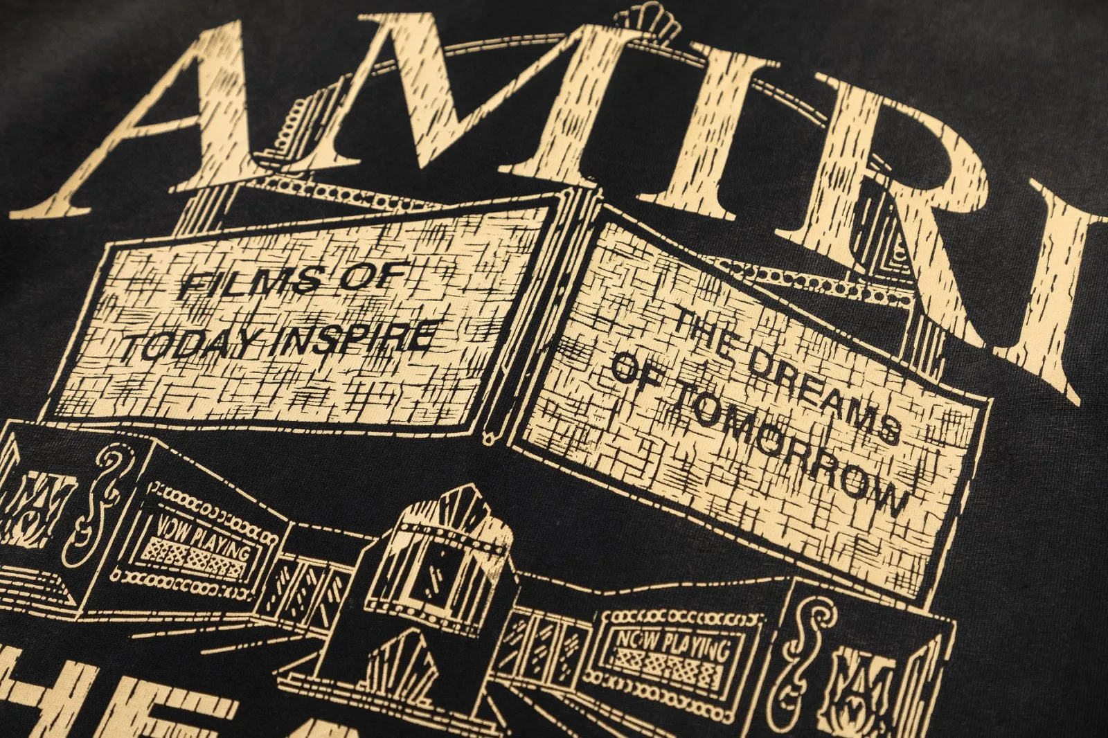 8010#P150amiri washed cracked printed logo, made of 300g fabric, color: black. Size: S M L XL