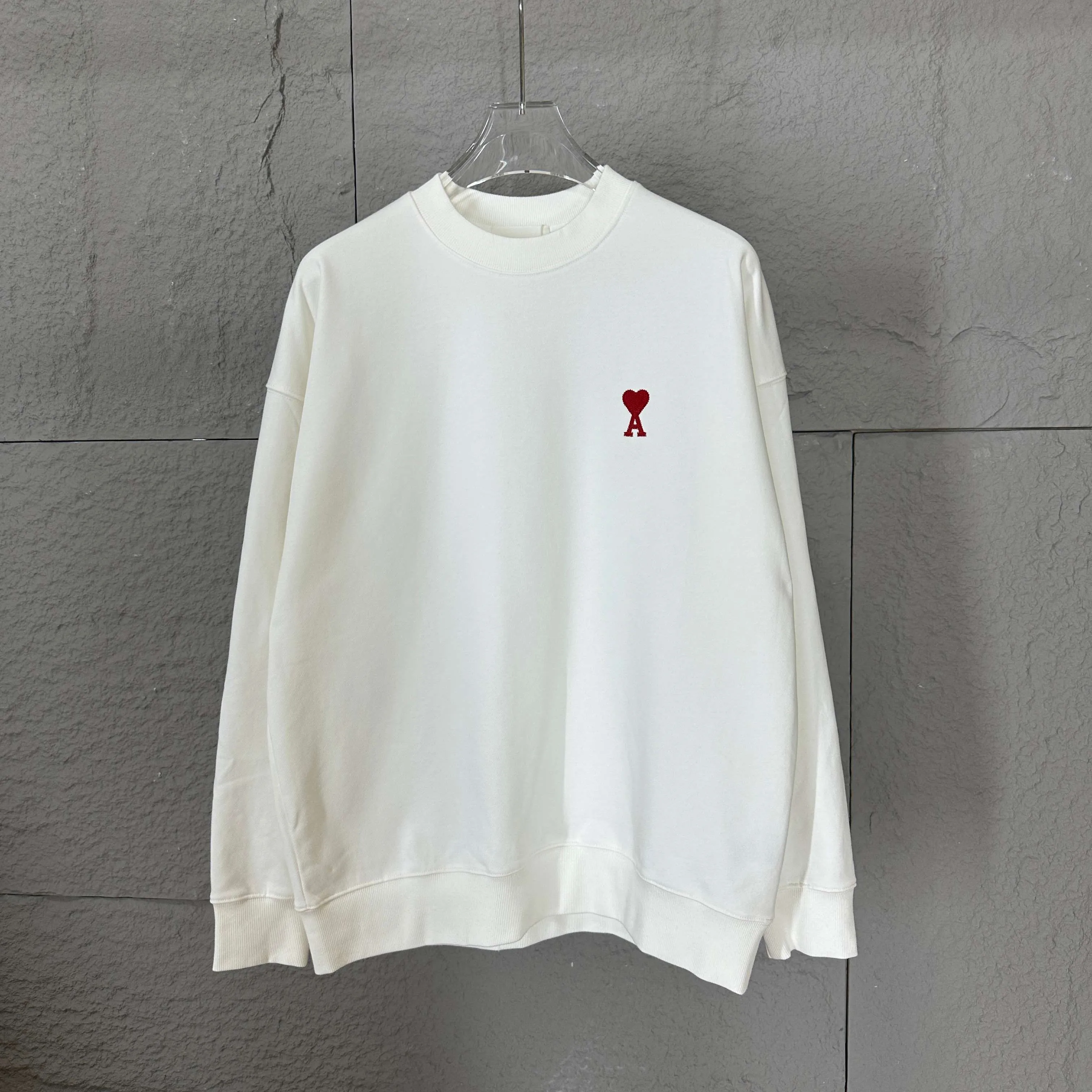 🅿️250 Ami love 2025 early autumn and winter new style Classic simple embroidery three-dimensional small love letter personalized logo Customized terry fabric Long-sleeved T-shirt Uniform for men and women Color: black white Size: S (90-130 pounds) M (120-150 pounds) L (140-165 pounds) XL (160-180 pounds) XXL (180-210 pounds)