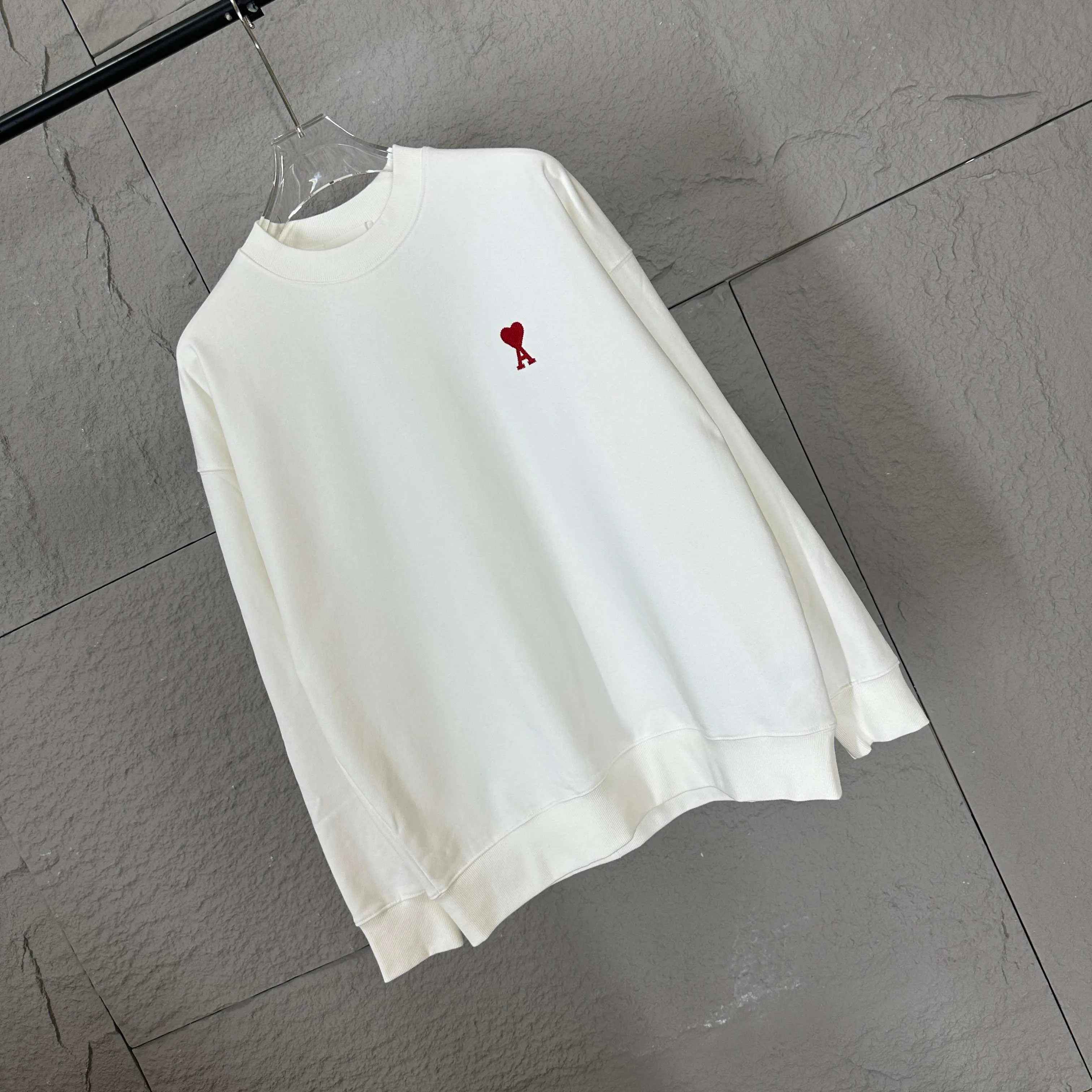 🅿️250 Ami love 2025 early autumn and winter new style Classic simple embroidery three-dimensional small love letter personalized logo Customized terry fabric Long-sleeved T-shirt Uniform for men and women Color: black white Size: S (90-130 pounds) M (120-150 pounds) L (140-165 pounds) XL (160-180 pounds) XXL (180-210 pounds)