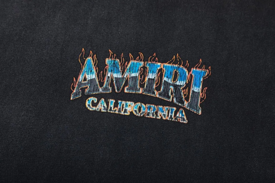 P154 8061#AMIRI digital printing flame LOGO, color: black, size; S M L XL