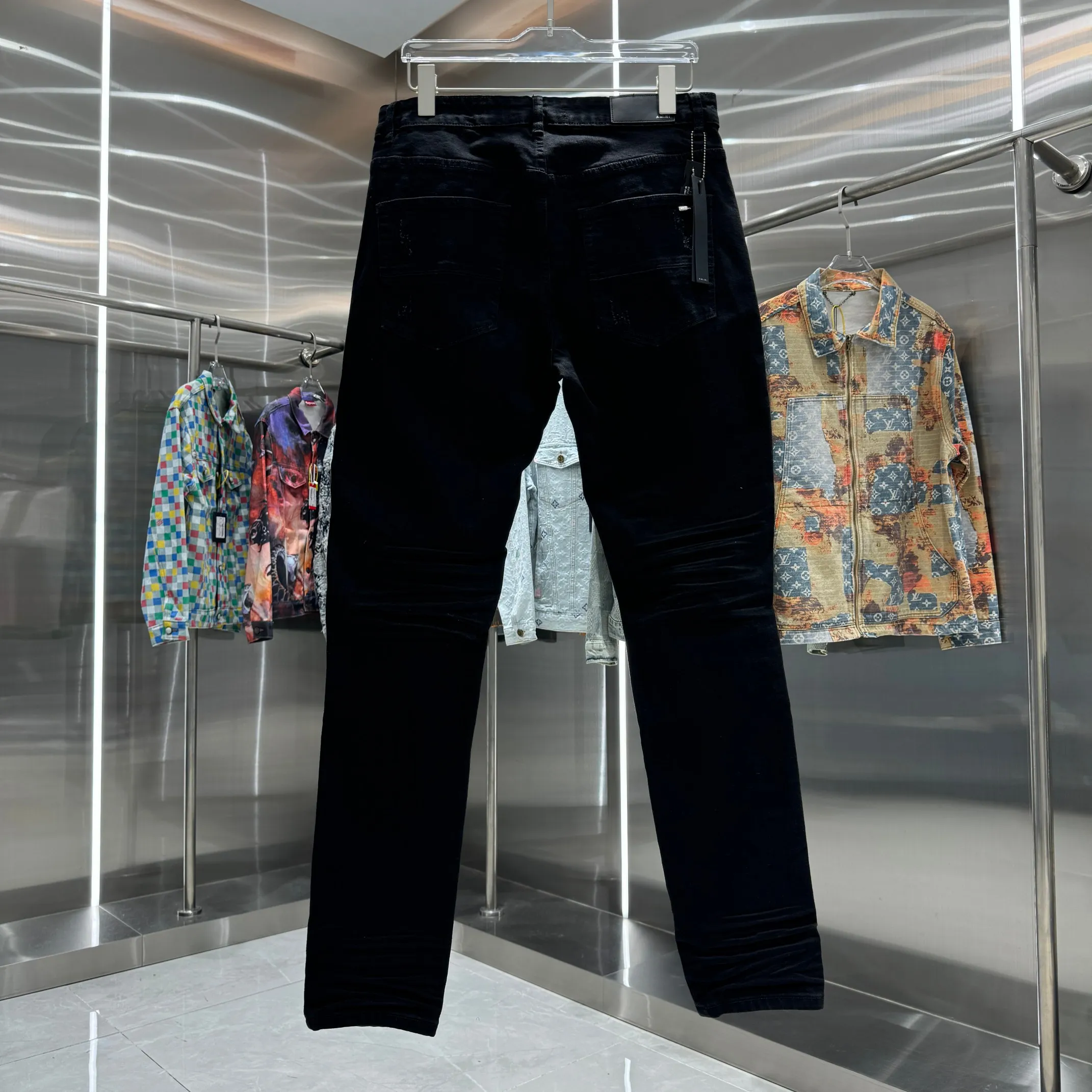 P290 Amiri ripped craft street fashion slim fit stretch jeans Color Black Size 30 32 34 36 38