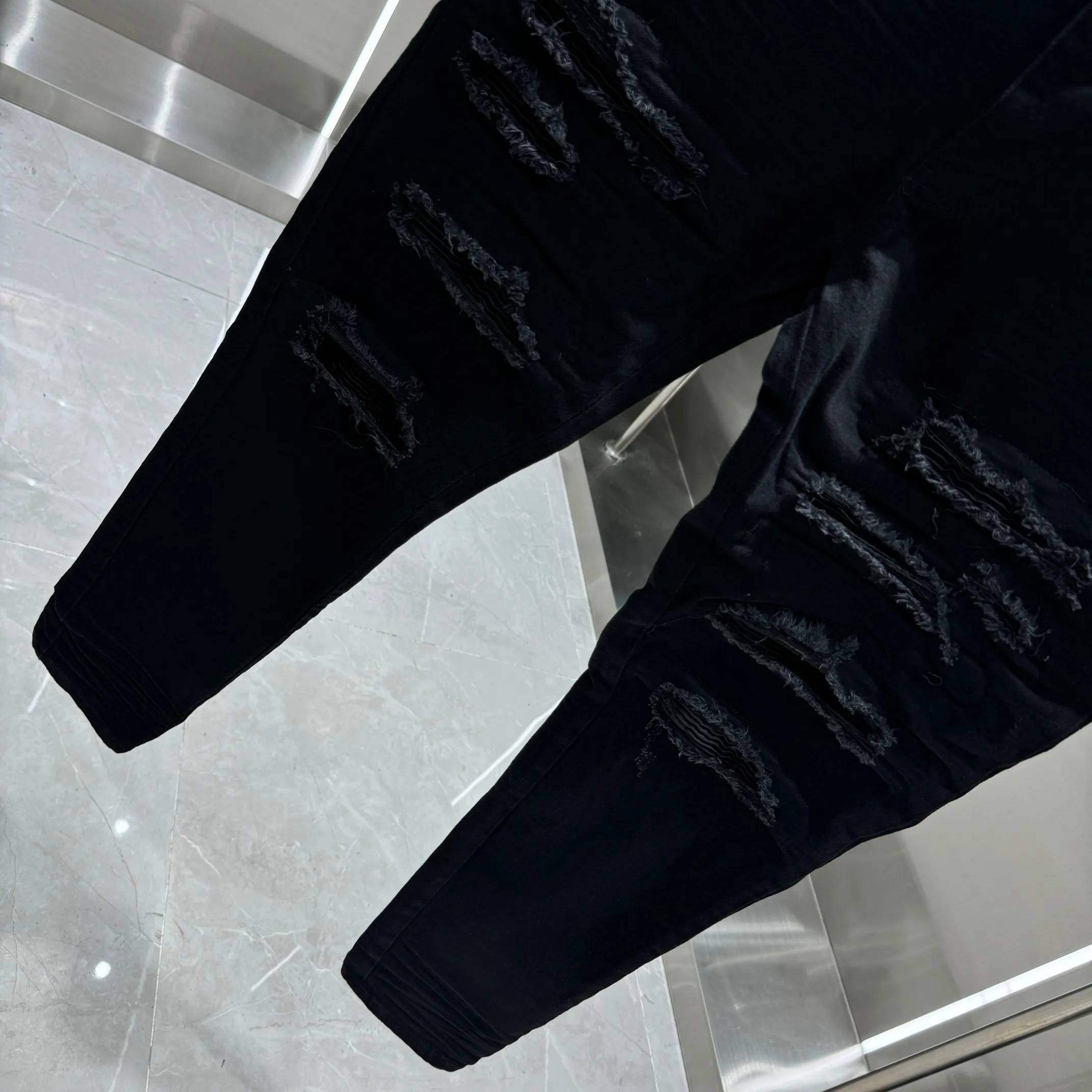 P290 Amiri ripped craft street fashion slim fit stretch jeans Color Black Size 30 32 34 36 38