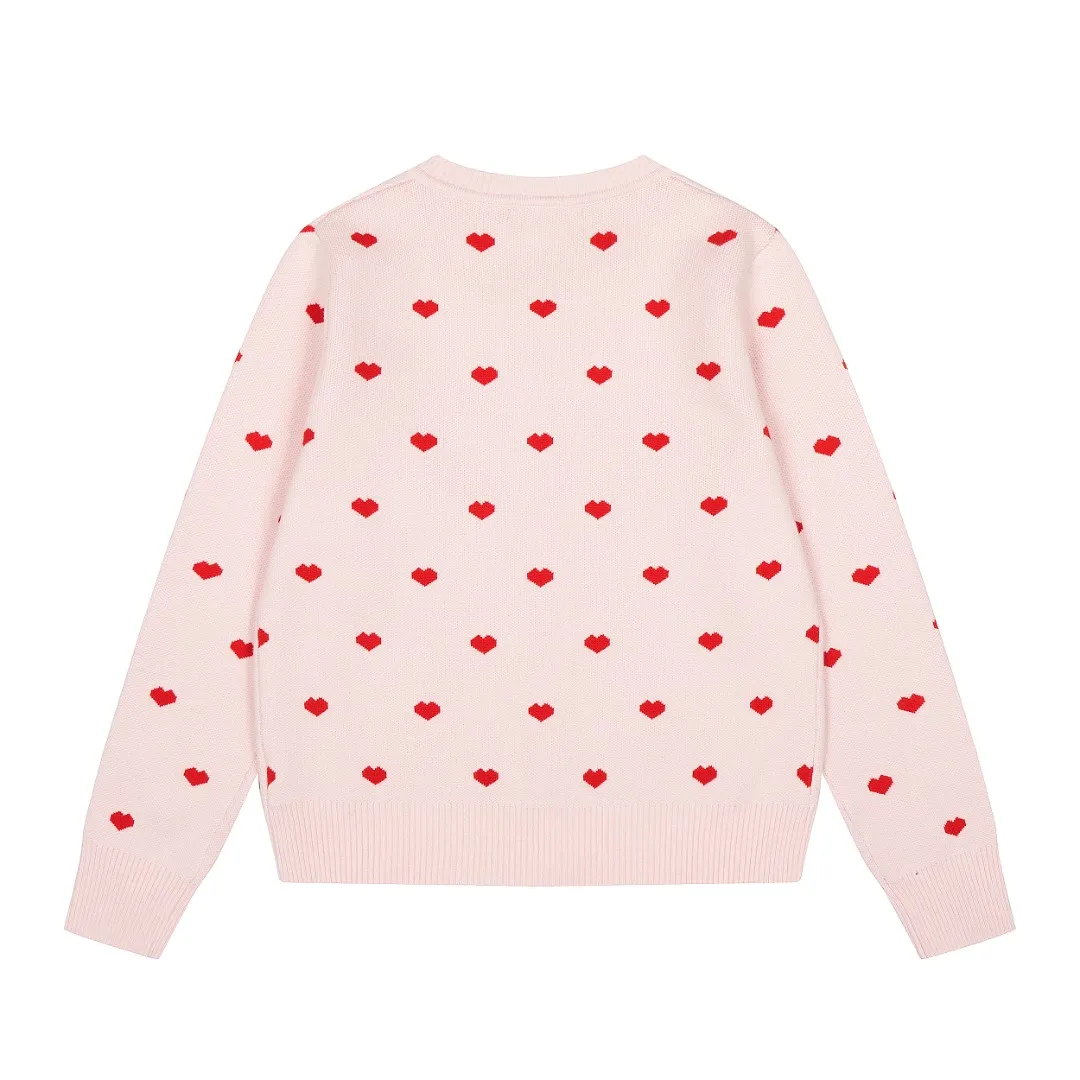 Ami/Ami's new jacquard love-printed goddess style must-have autumn and winter knitted cardigan small jacket Size: S-XL Color: White red heart Black red heart Red white heart Milky apricot purple heart Navy blue white heart Pink red heart