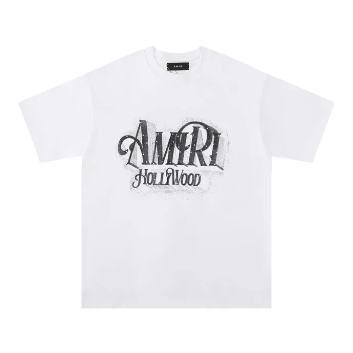 Style number: 727 P126 Fabric: 260g double yarn AMIRI 2025 spring and summer new logo round neck T-shirt high street same style for men and women loose classic lettering silver short sleeves Color: black. White Size: S M L XL
