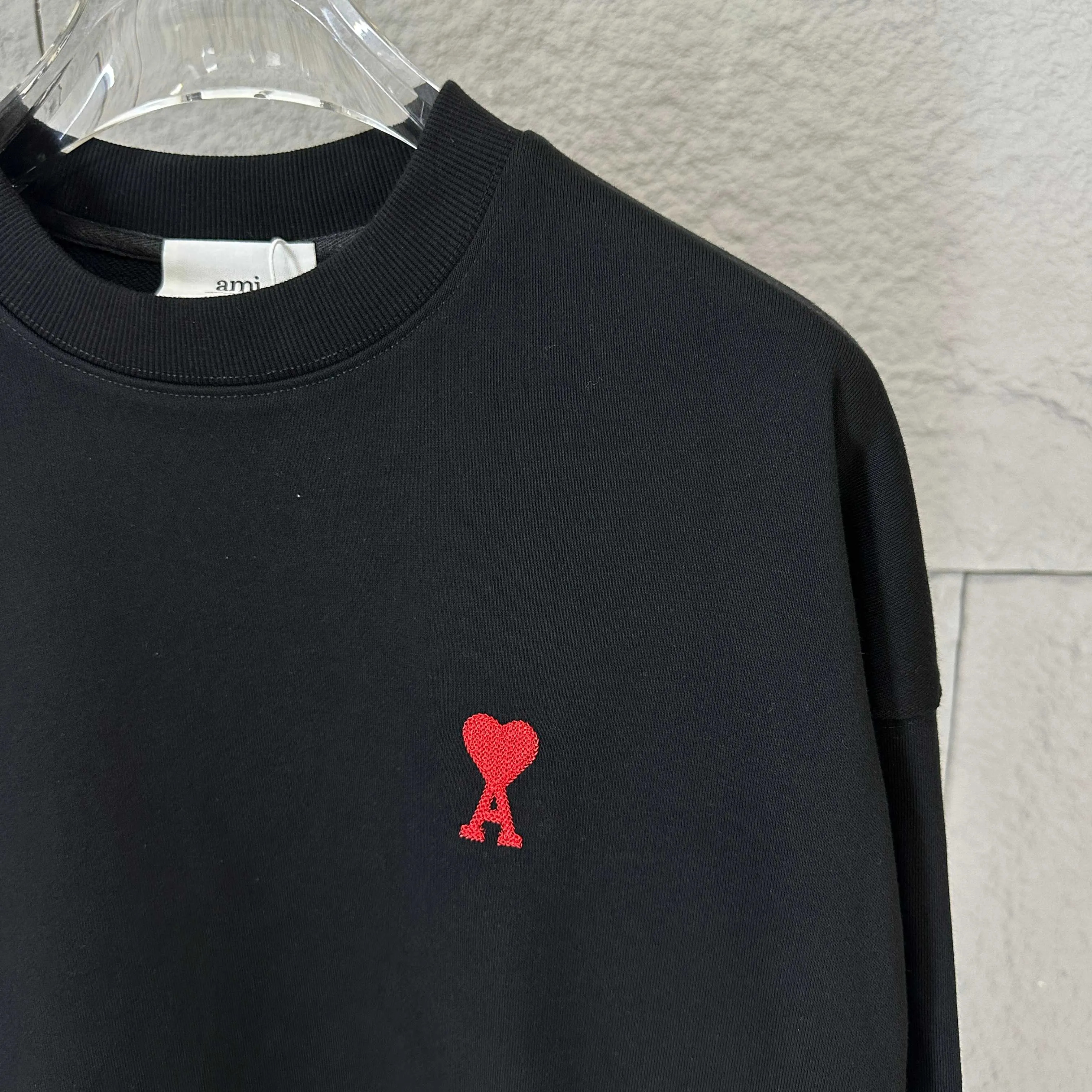 🅿️250 Ami love 2025 early autumn and winter new style Classic simple embroidery three-dimensional small love letter personalized logo Customized terry fabric Long-sleeved T-shirt Uniform for men and women Color: black white Size: S (90-130 pounds) M (120-150 pounds) L (140-165 pounds) XL (160-180 pounds) XXL (180-210 pounds)