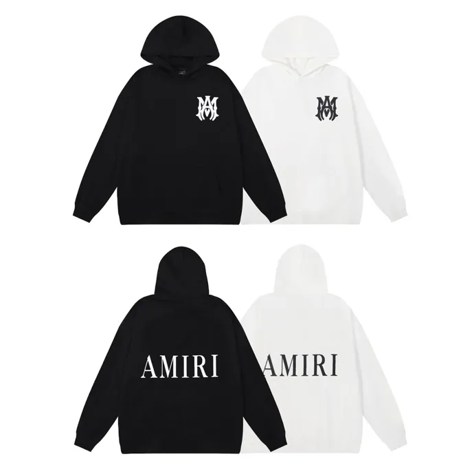 Style number: 856 P220 Fabric: 360g pure cotton terry sweatshirt AMIRI 2025 new autumn and winter logo hooded terry sweatshirt high street unisex loose classic letter jacket Color: black white Size: S M L XL