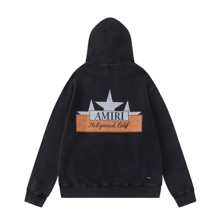 P340 7192#AMIRI star hot diamond distressed washed LOGO, color: black, size: S M L XL