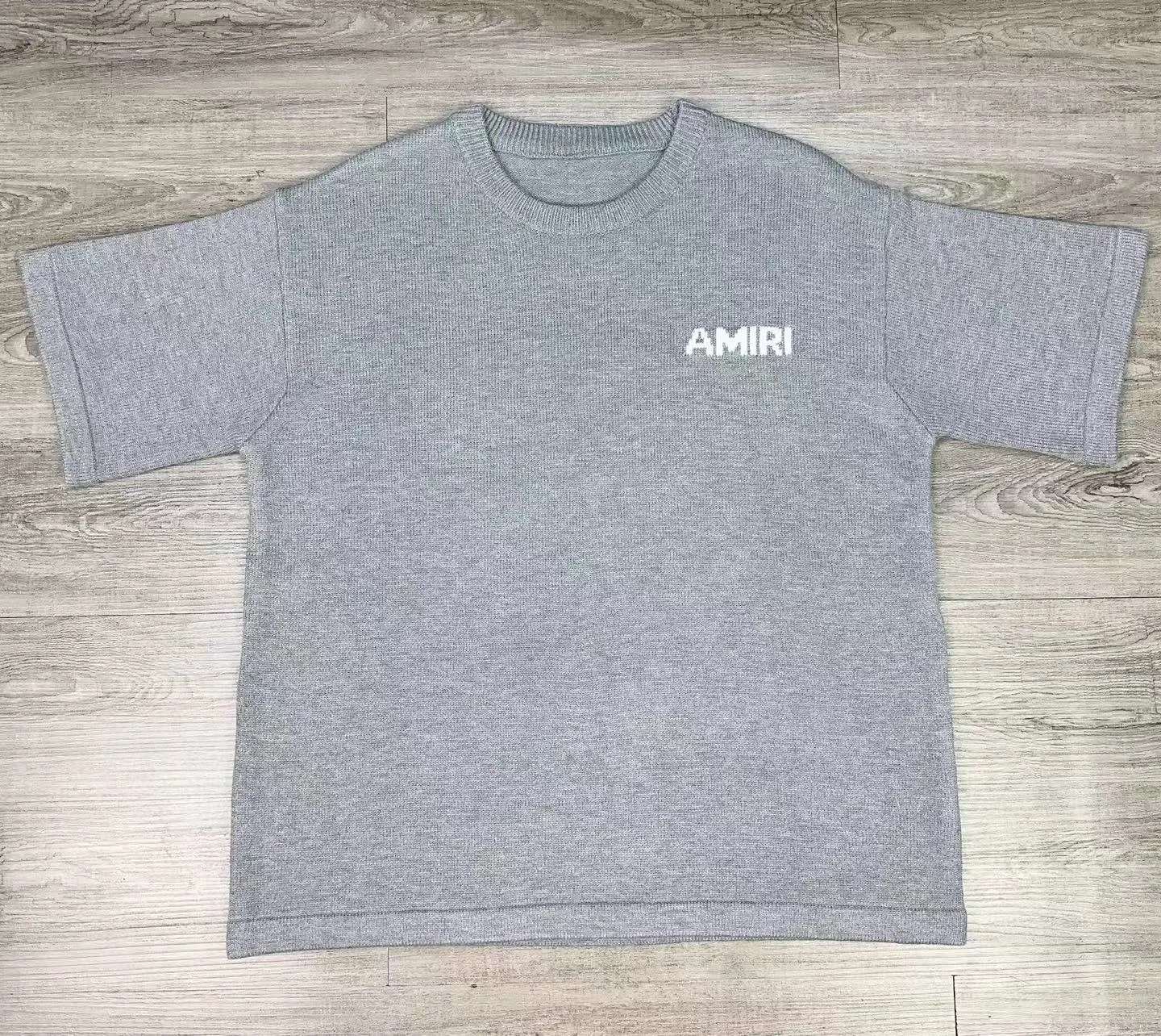 P190 🎉AMIRI new short-sleeved sweater, letter jacquard on the chest, exclusive large logo jacquard on the back, color: gray black number: S M L XL XXL