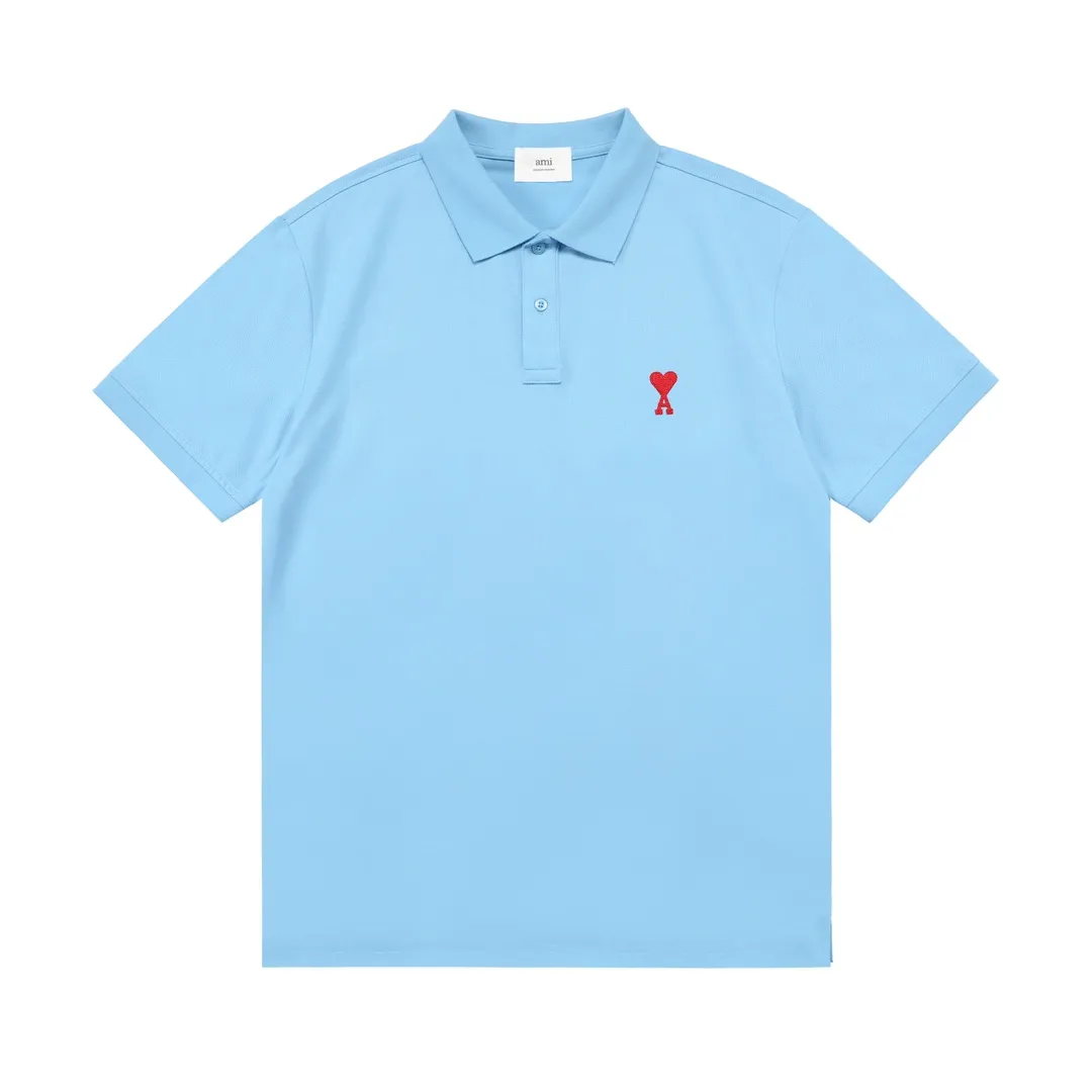 🅿️190 ami 2025 new love embroidered logo couple style casual polo shirt ·Customized pique cotton fabric ·Imported Tajima machine embroidery technology ·Collar label, hangtag, main mark and three labels complete Color: sky blue Size: M-XXXL